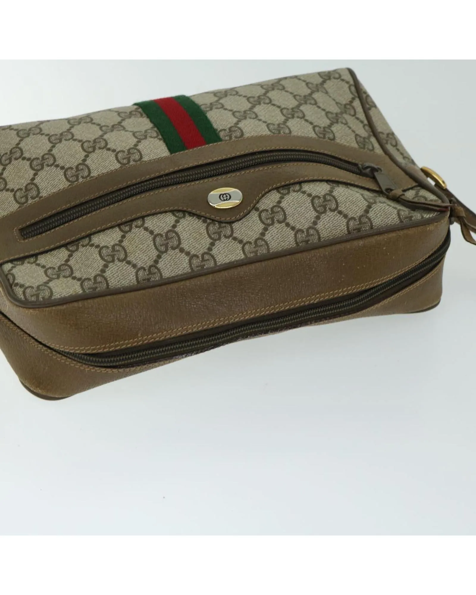 Beige GG Supreme Shoulder Bag with Web Detail by Gucci