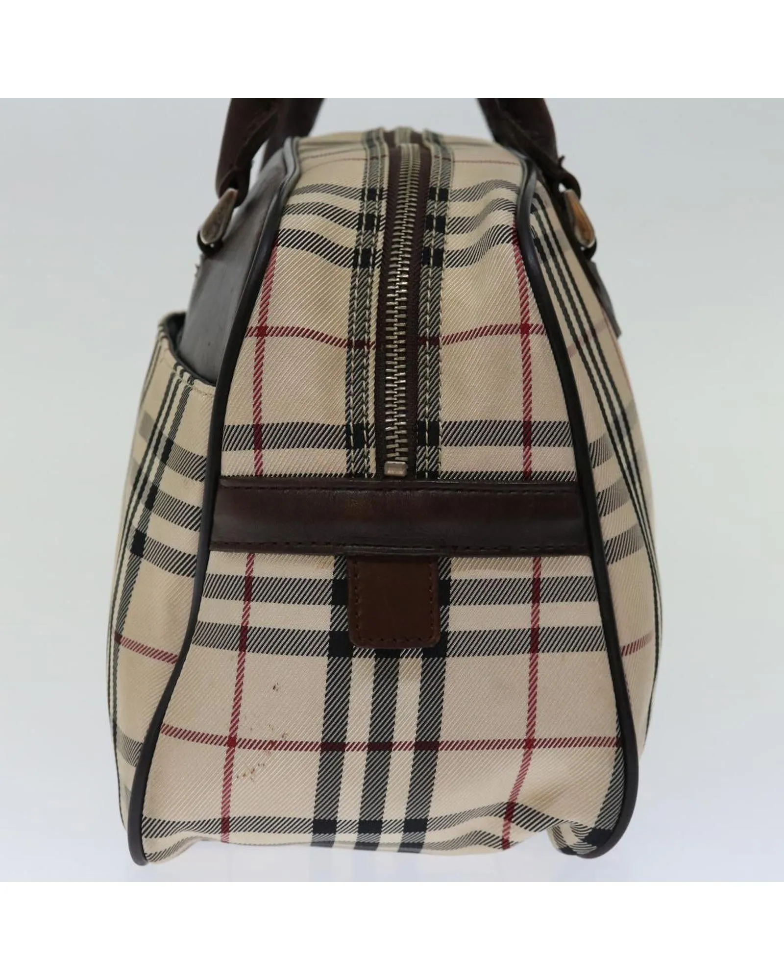 Beige Nylon Hand Bag with Classic Check Pattern