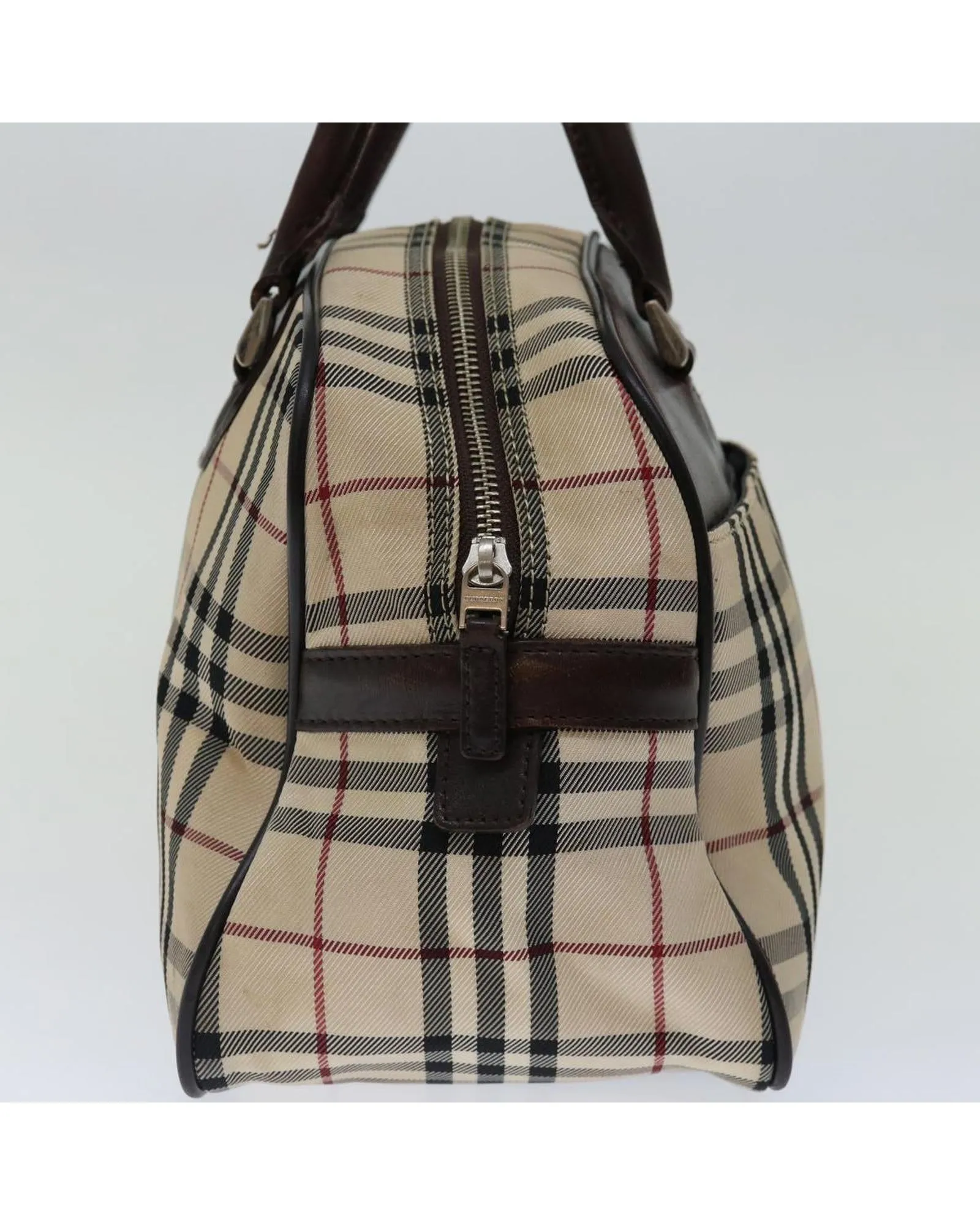 Beige Nylon Hand Bag with Classic Check Pattern