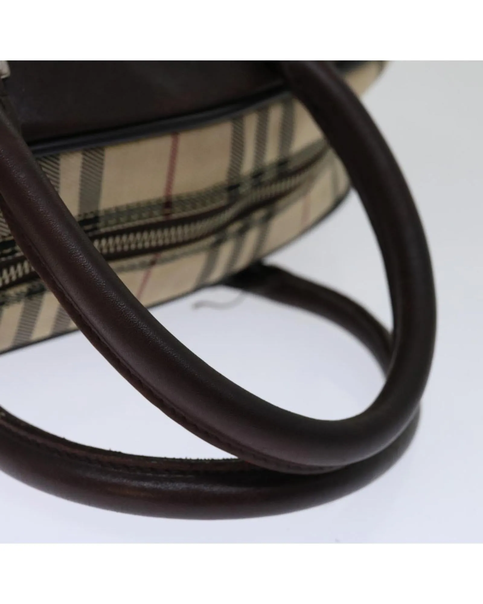 Beige Nylon Hand Bag with Classic Check Pattern