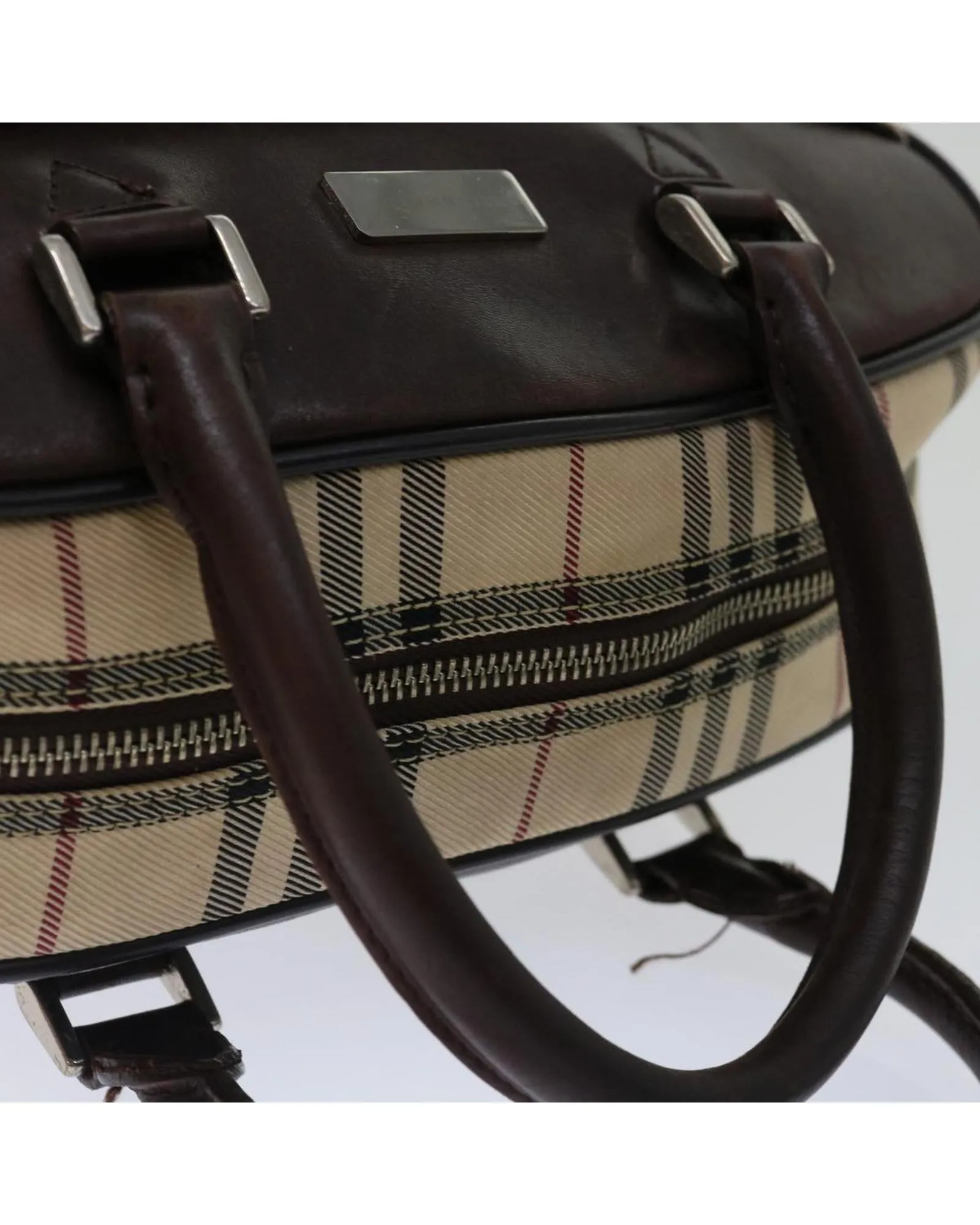 Beige Nylon Hand Bag with Classic Check Pattern