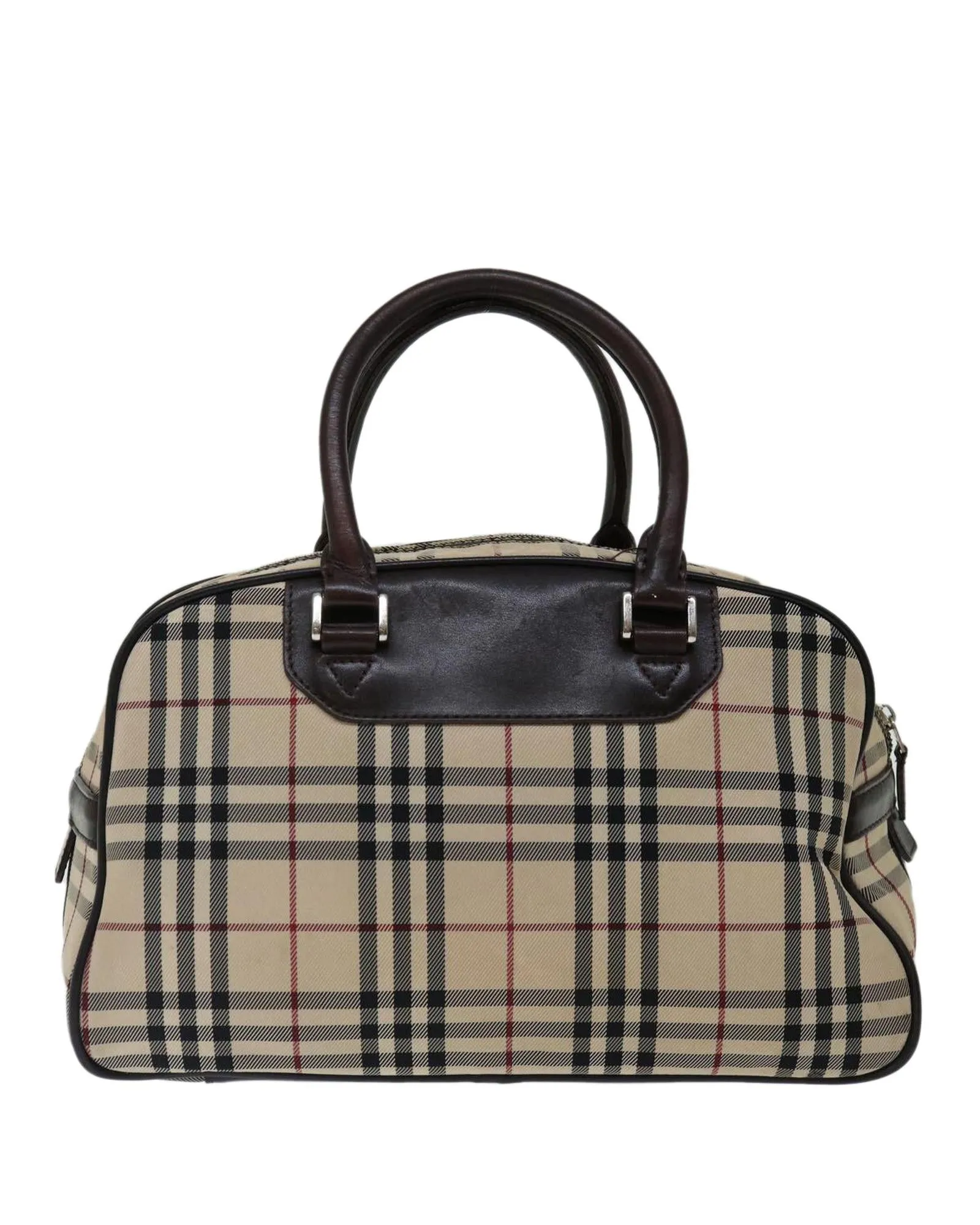 Beige Nylon Hand Bag with Classic Check Pattern