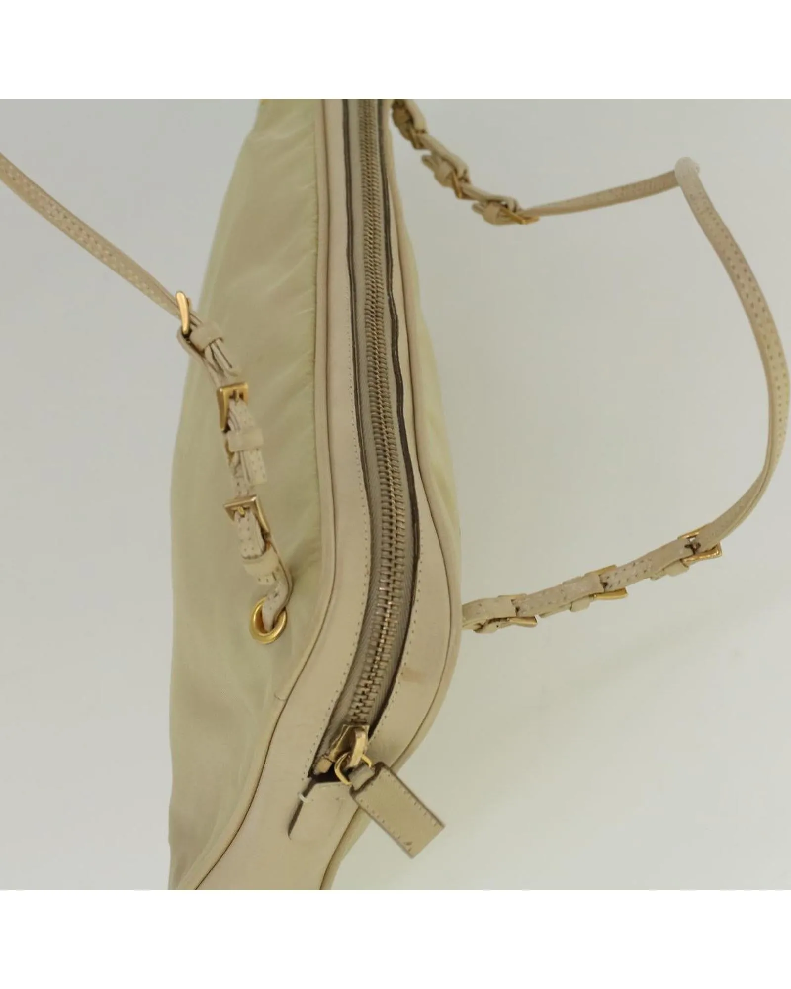 Beige Nylon Shoulder Bag with 20cm Drop