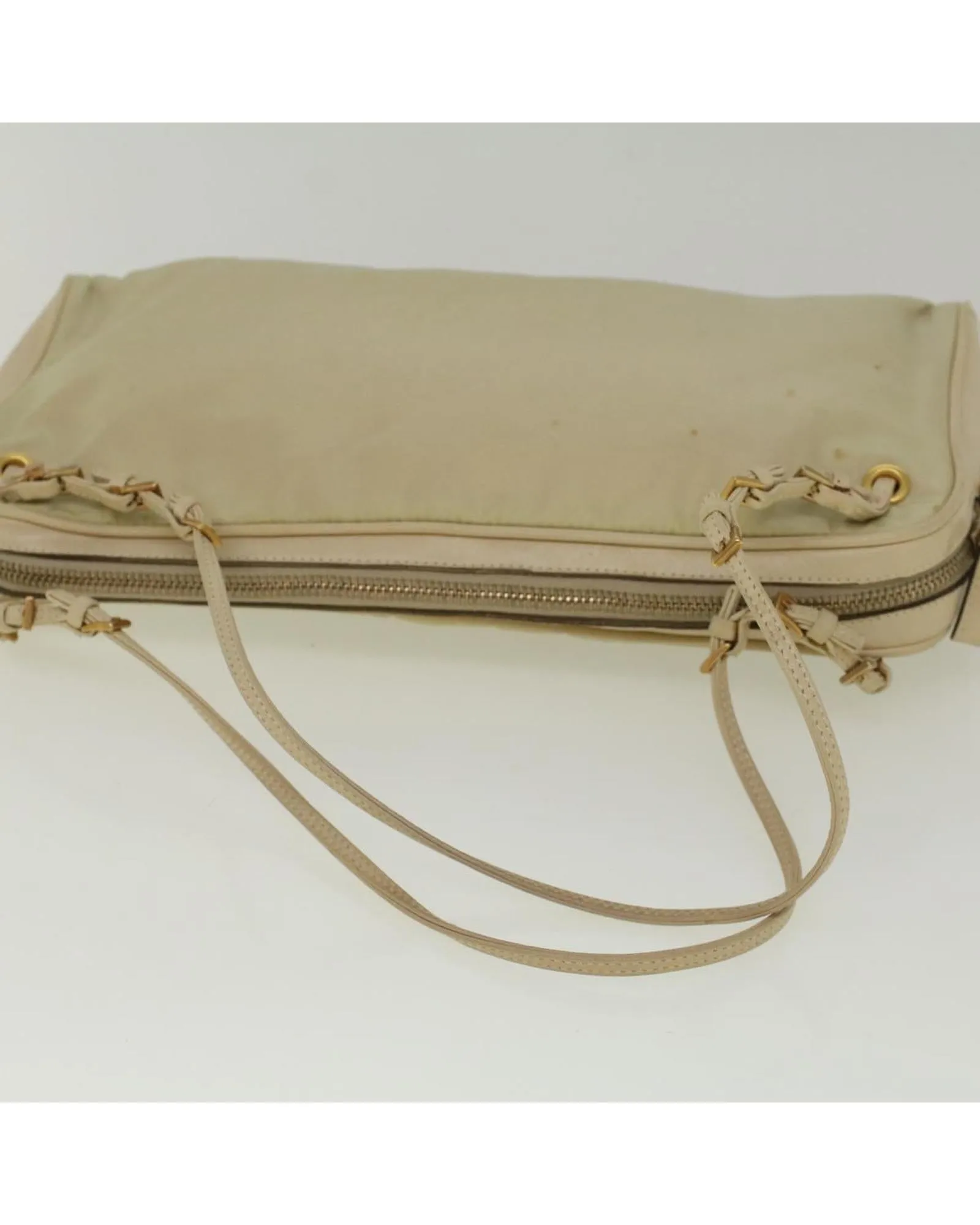 Beige Nylon Shoulder Bag with 20cm Drop