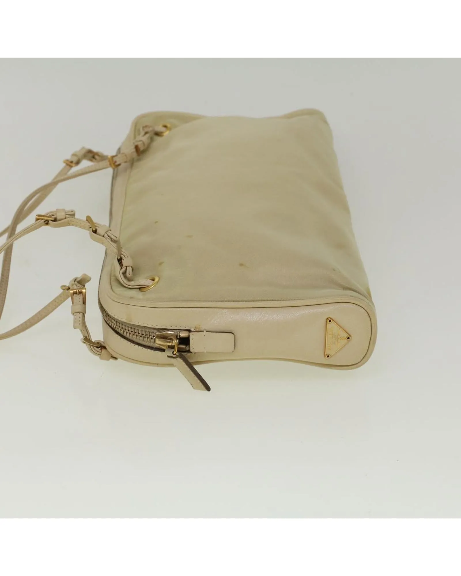 Beige Nylon Shoulder Bag with 20cm Drop