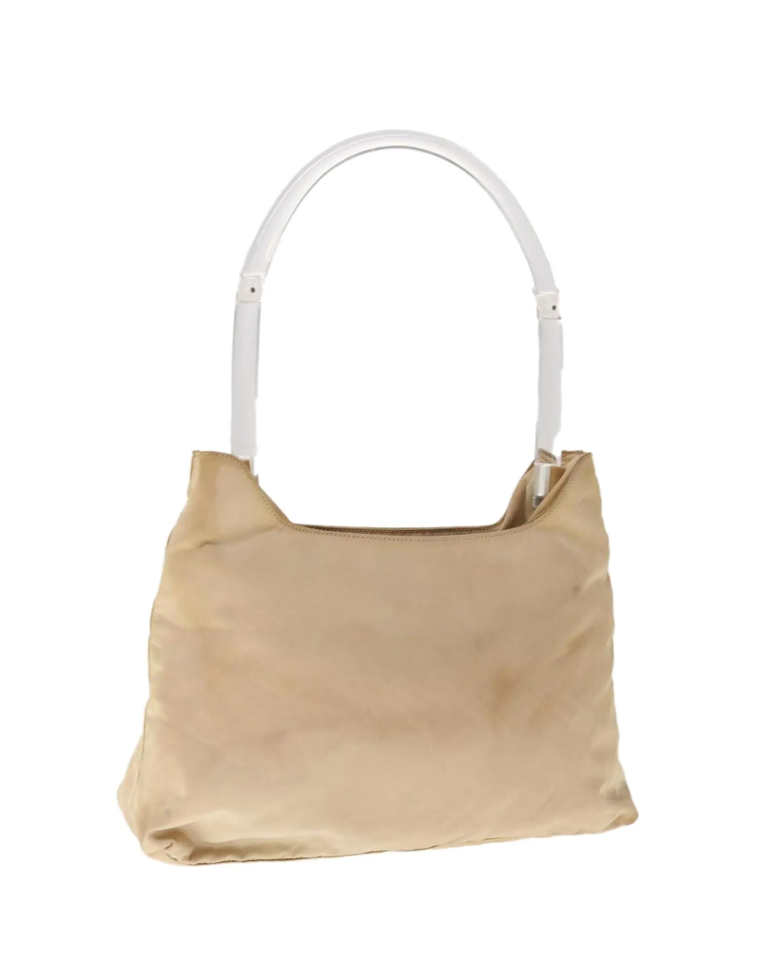 Beige Nylon Shoulder Bag with Accessory - Italian Made