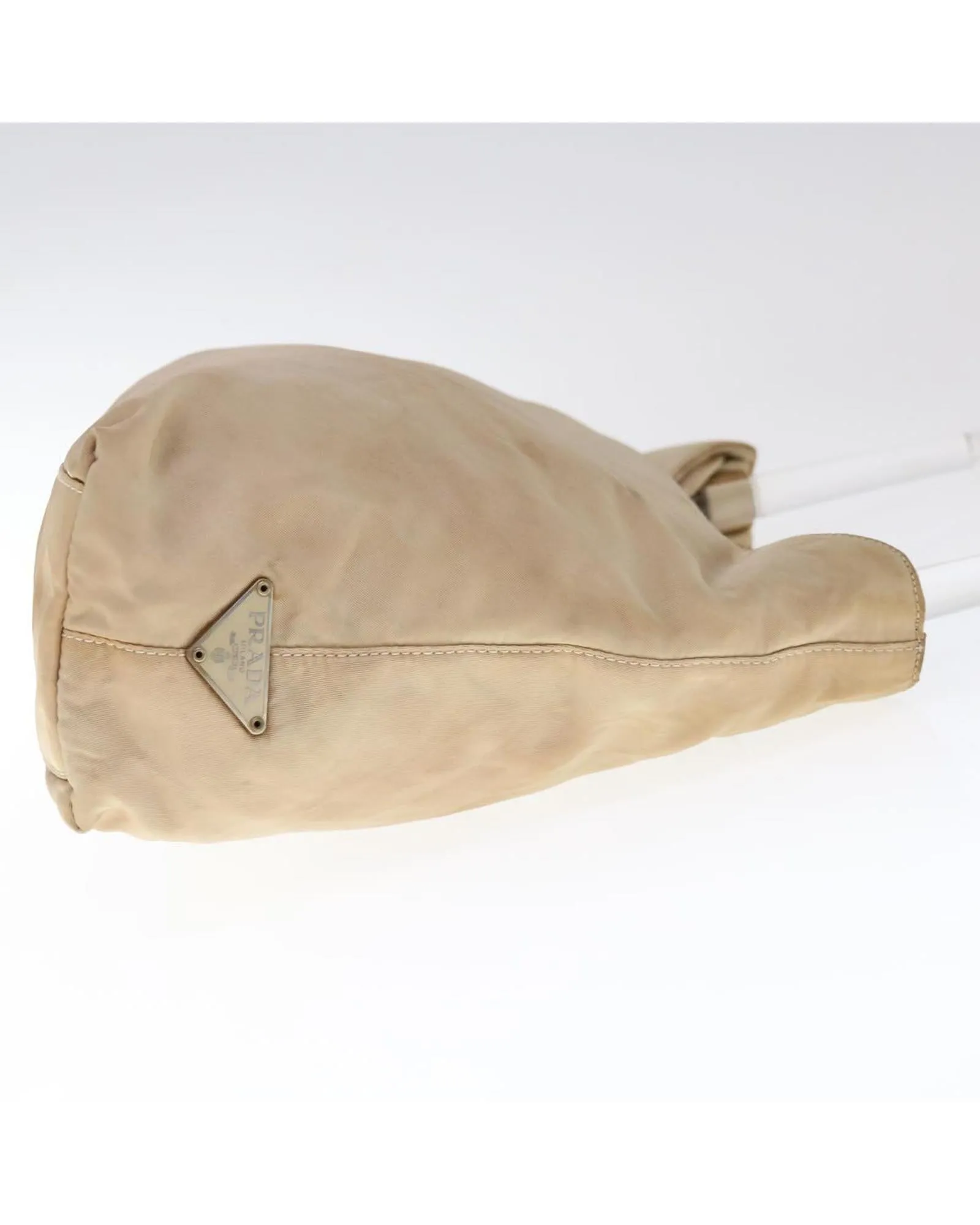 Beige Nylon Shoulder Bag with Accessory - Italian Made