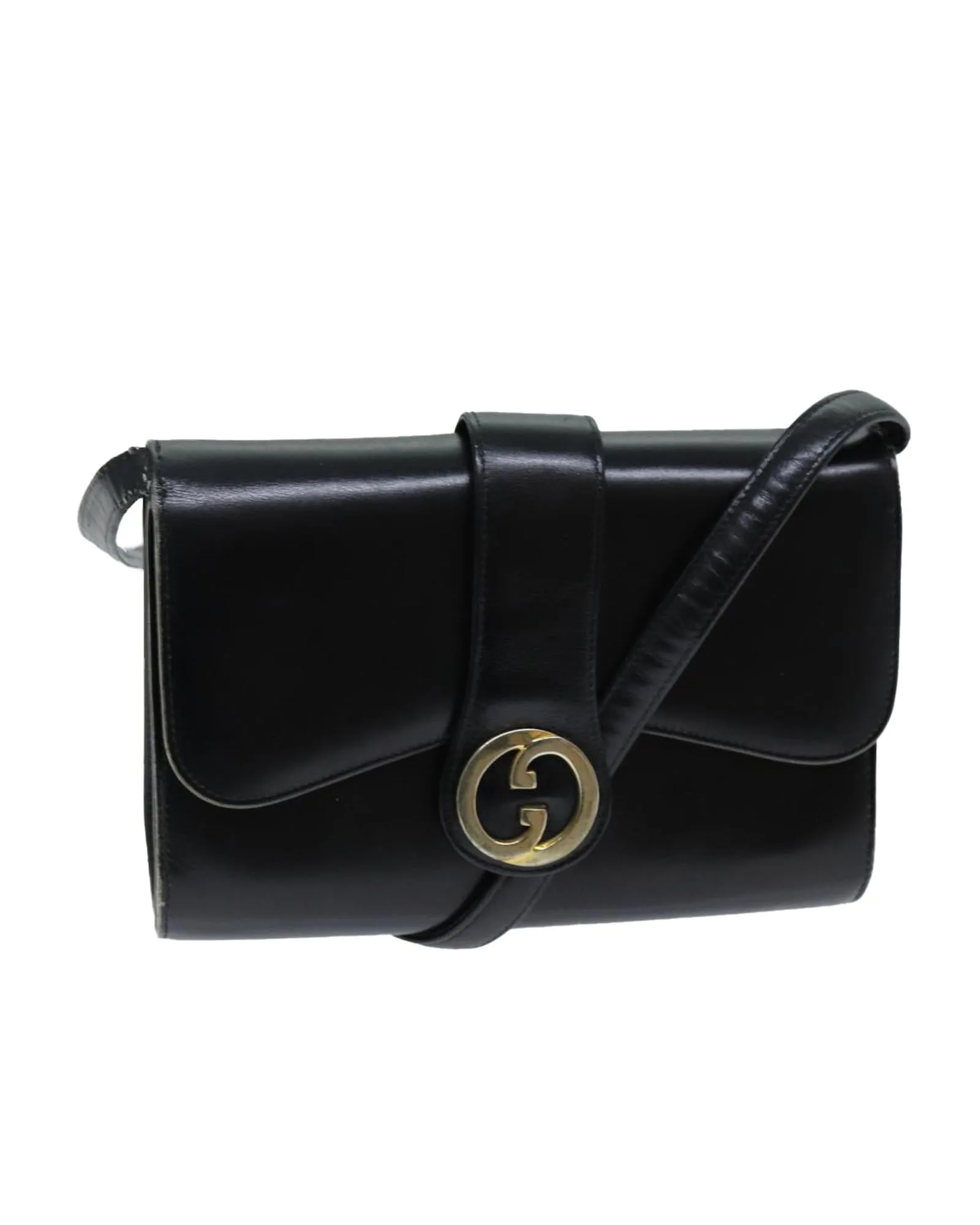 Black Leather Shoulder Bag with 38cm Drop