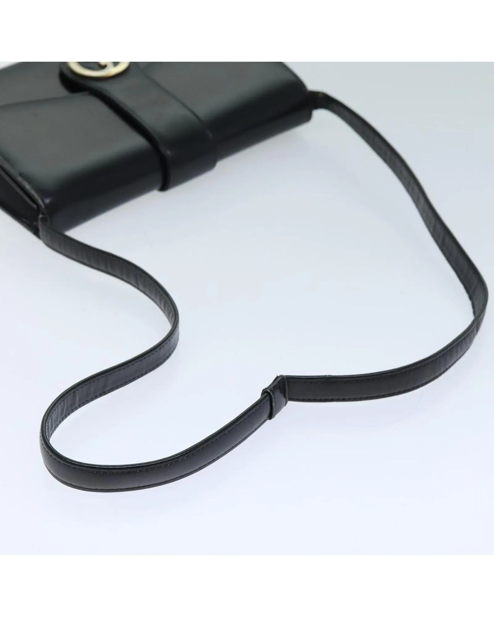 Black Leather Shoulder Bag with 38cm Drop