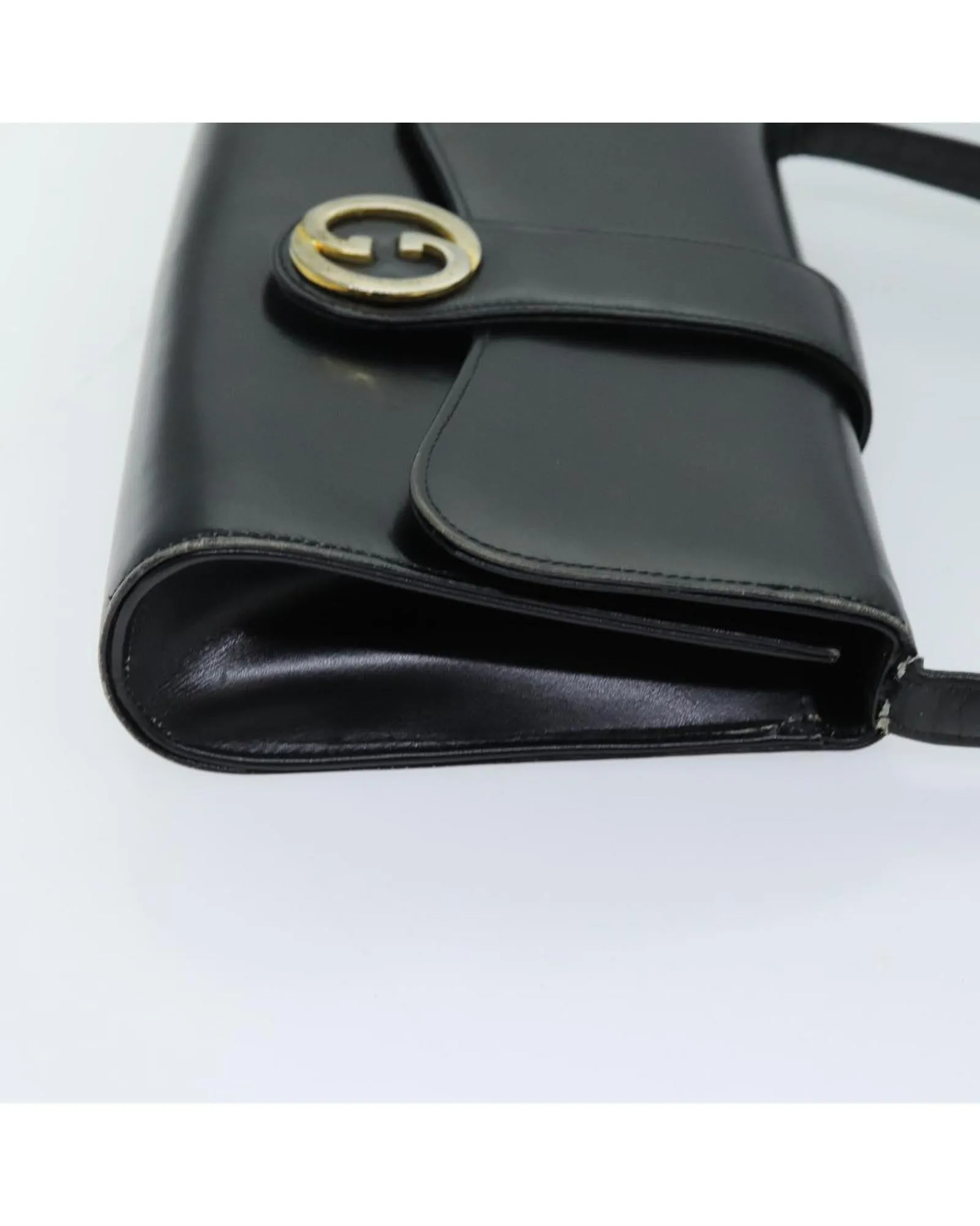 Black Leather Shoulder Bag with 38cm Drop