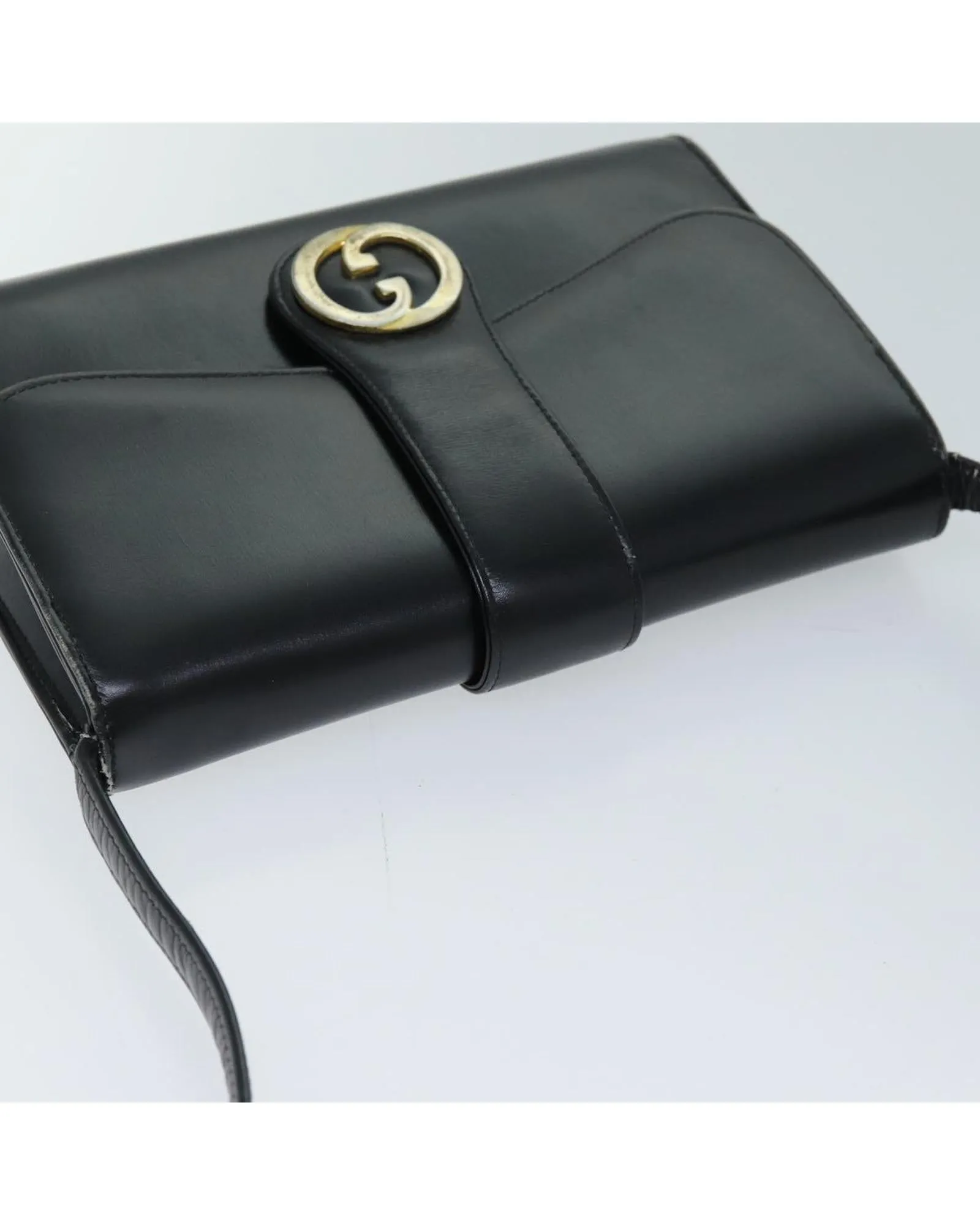 Black Leather Shoulder Bag with 38cm Drop