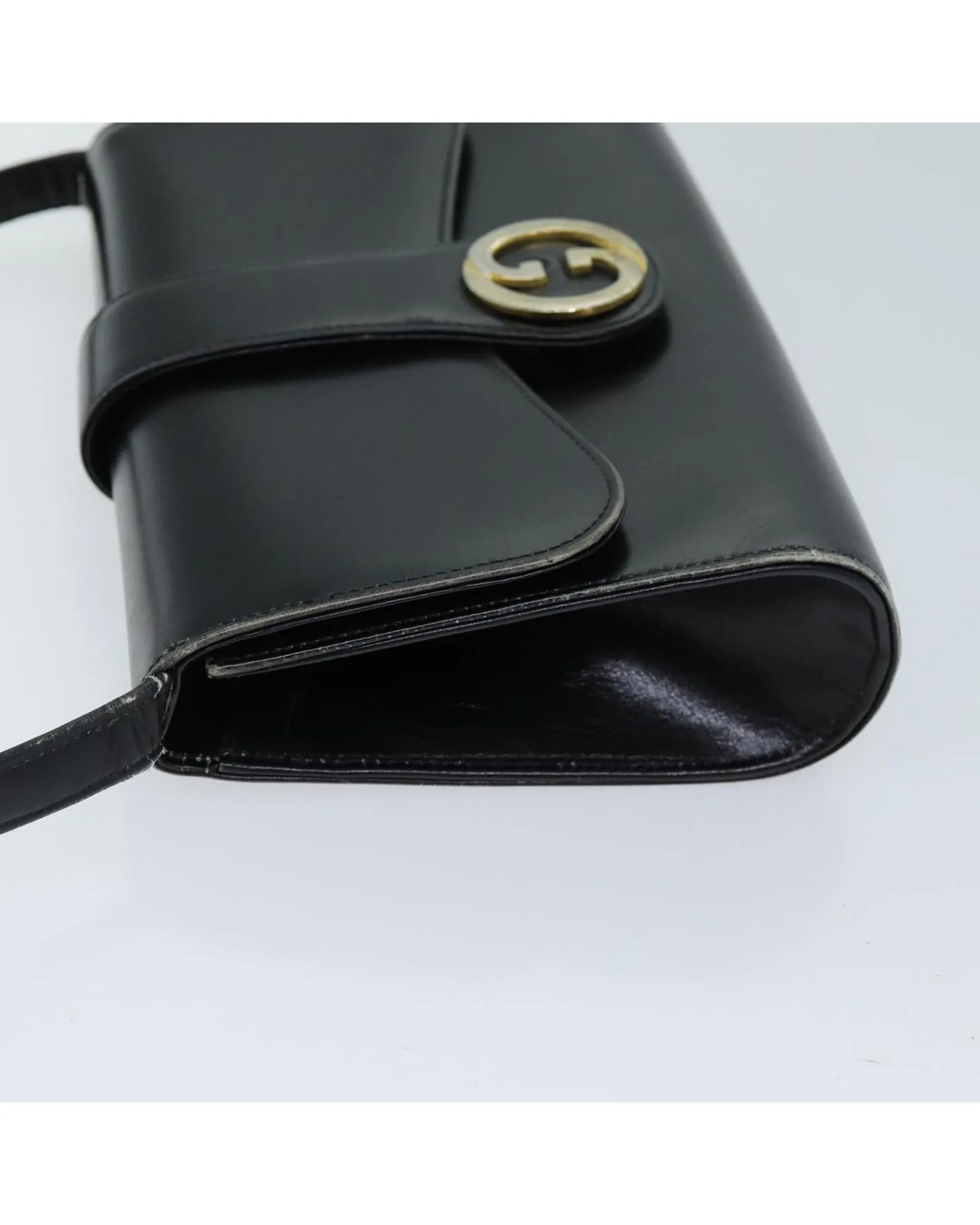 Black Leather Shoulder Bag with 38cm Drop