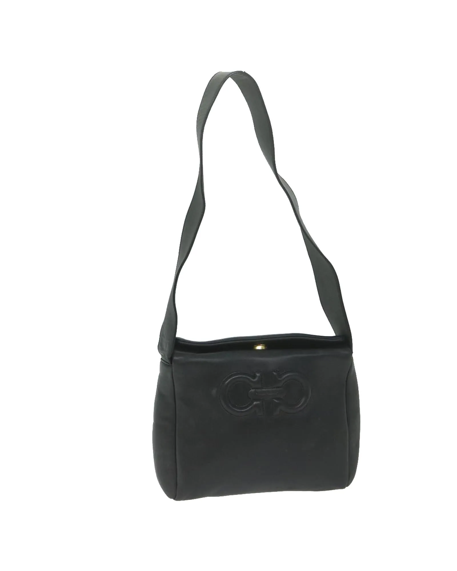 Black Leather Shoulder Bag with Adjustable Strap