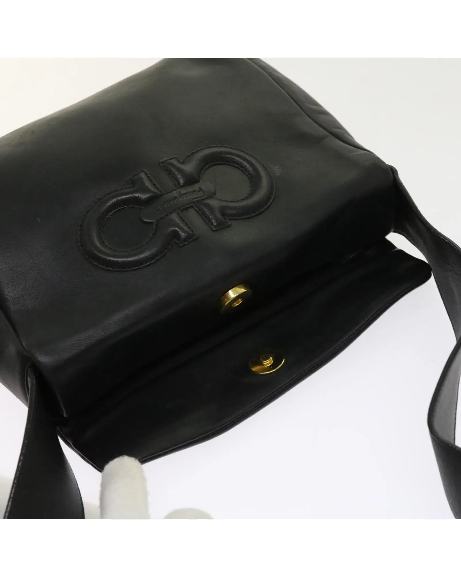 Black Leather Shoulder Bag with Adjustable Strap