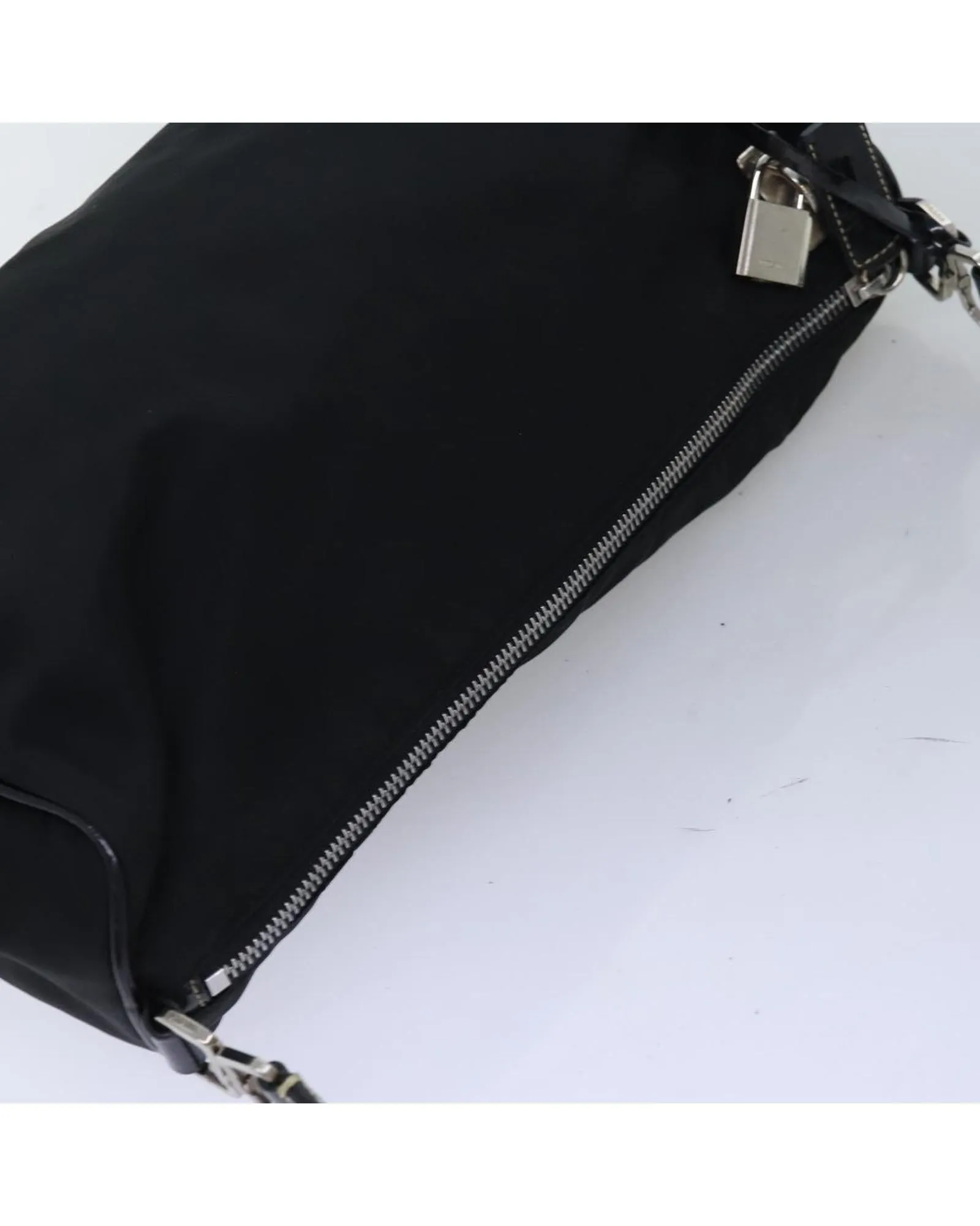 Black Nylon Shoulder Bag with Padlock and Key Accessory