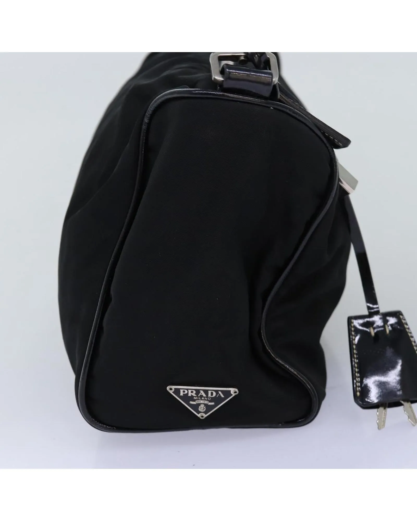 Black Nylon Shoulder Bag with Padlock and Key Accessory