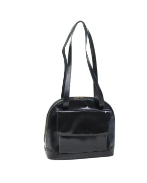 Black Patent Leather Shoulder Bag with Adjustable Strap