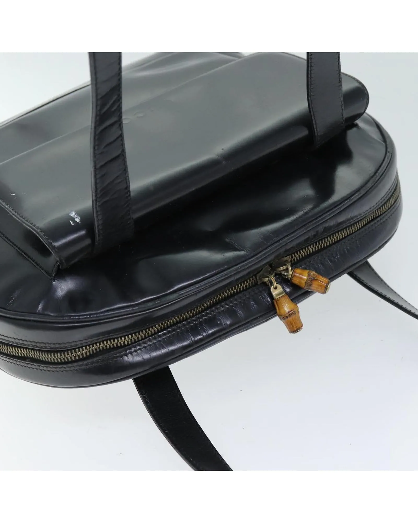 Black Patent Leather Shoulder Bag with Adjustable Strap