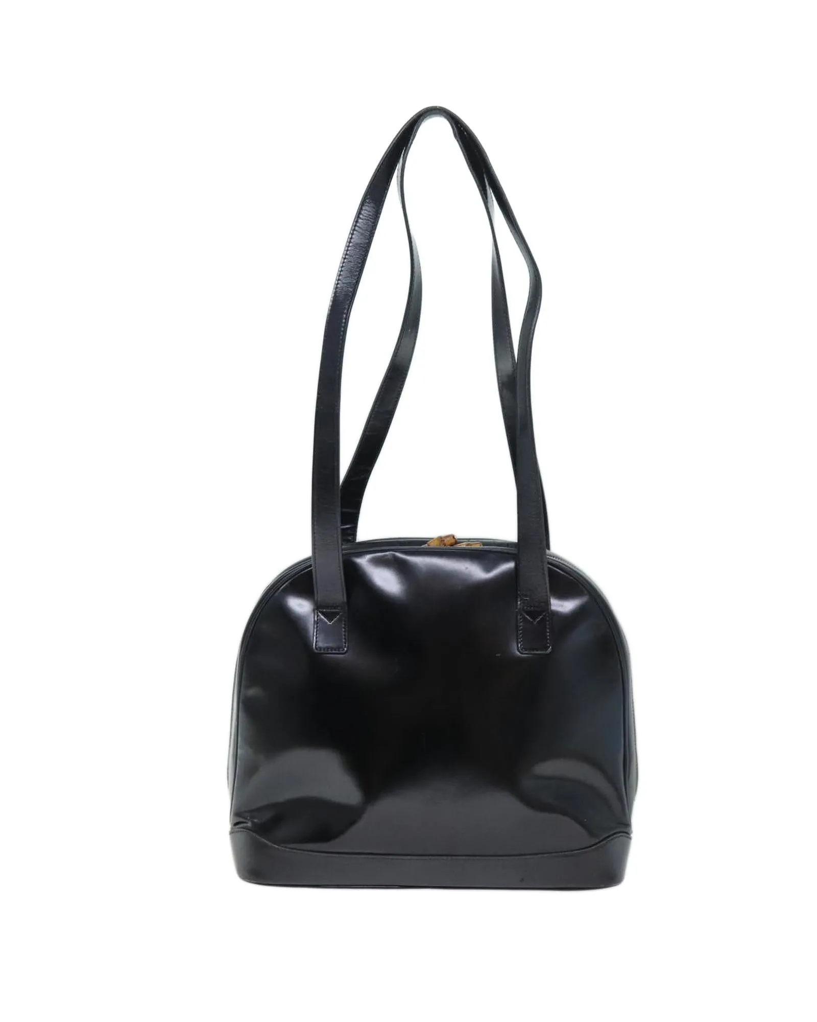 Black Patent Leather Shoulder Bag with Adjustable Strap