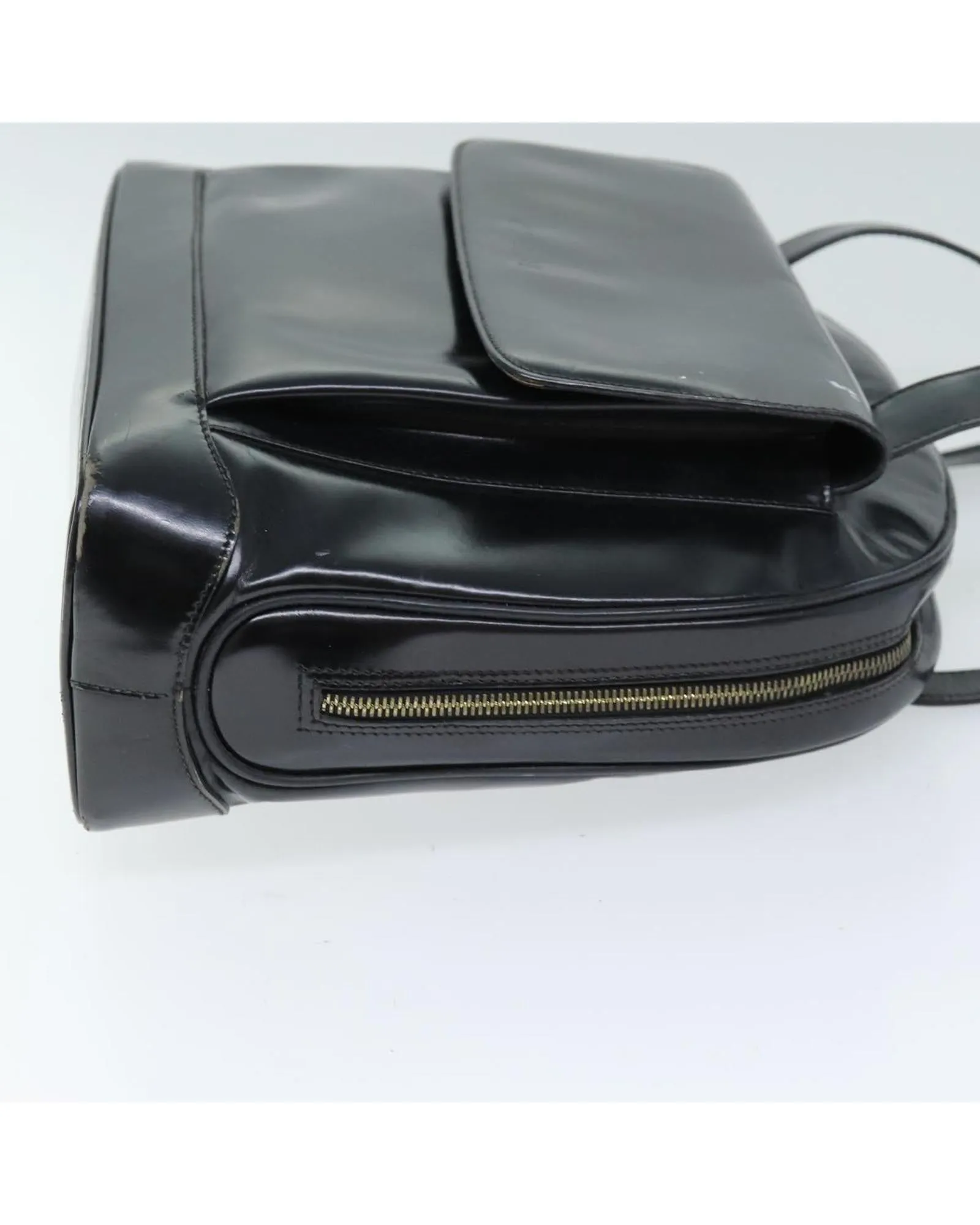 Black Patent Leather Shoulder Bag with Adjustable Strap