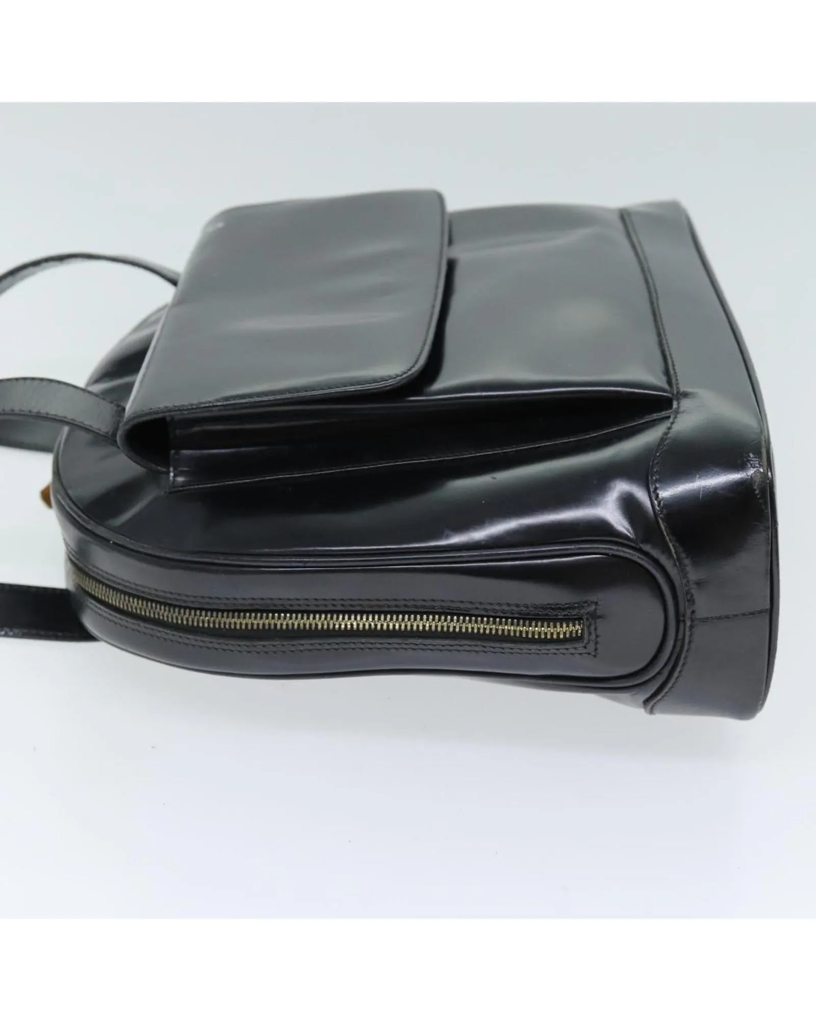 Black Patent Leather Shoulder Bag with Adjustable Strap