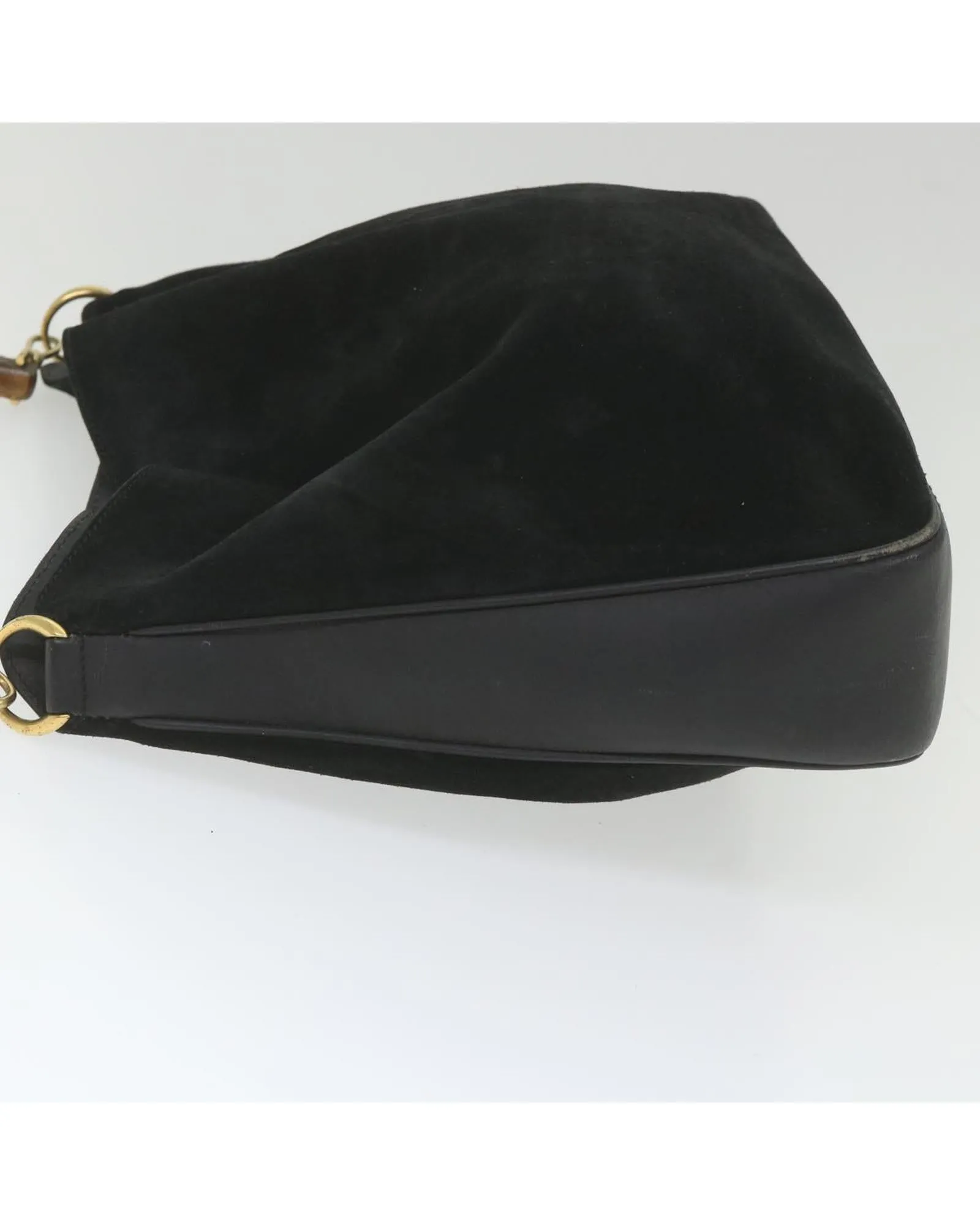 Black Suede Shoulder Bag with Bamboo Handle