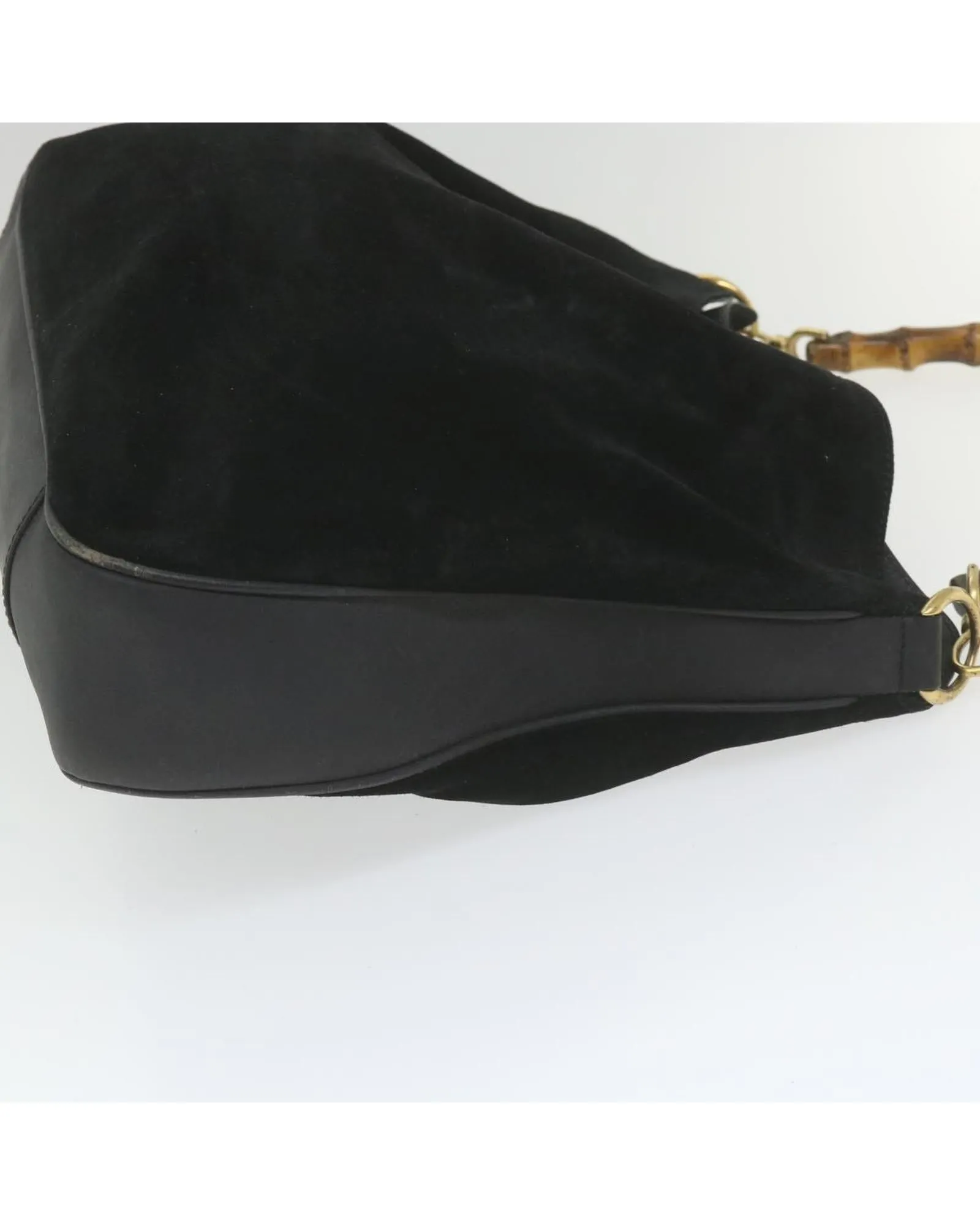 Black Suede Shoulder Bag with Bamboo Handle