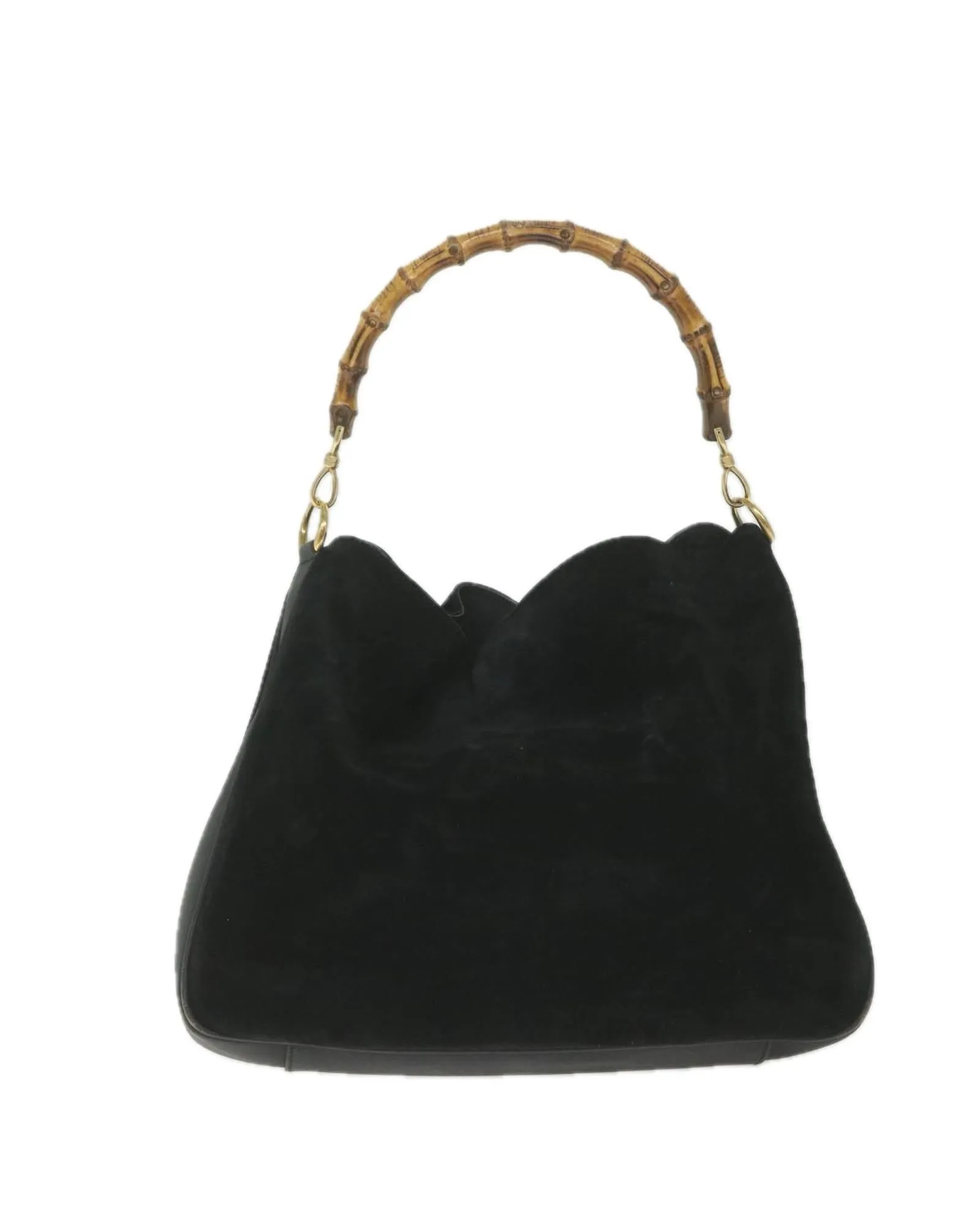 Black Suede Shoulder Bag with Bamboo Handle