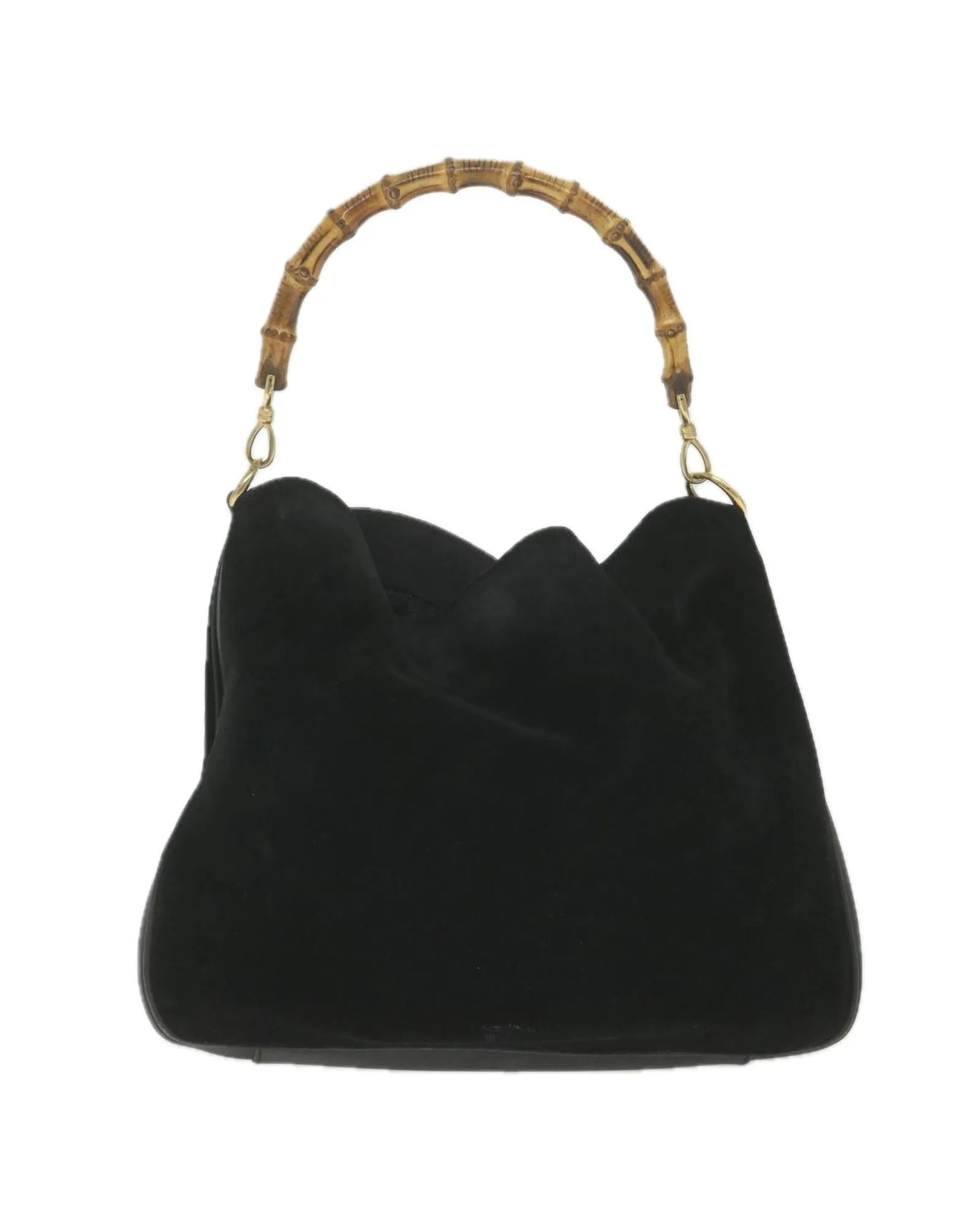 Black Suede Shoulder Bag with Bamboo Handle