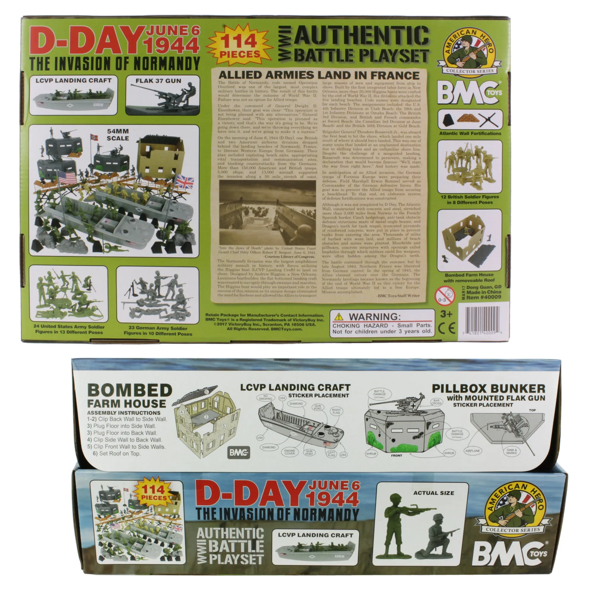 BMC WW2 D-Day Plastic Army Men - Invasion of Normandy 114pc Boxed Playset