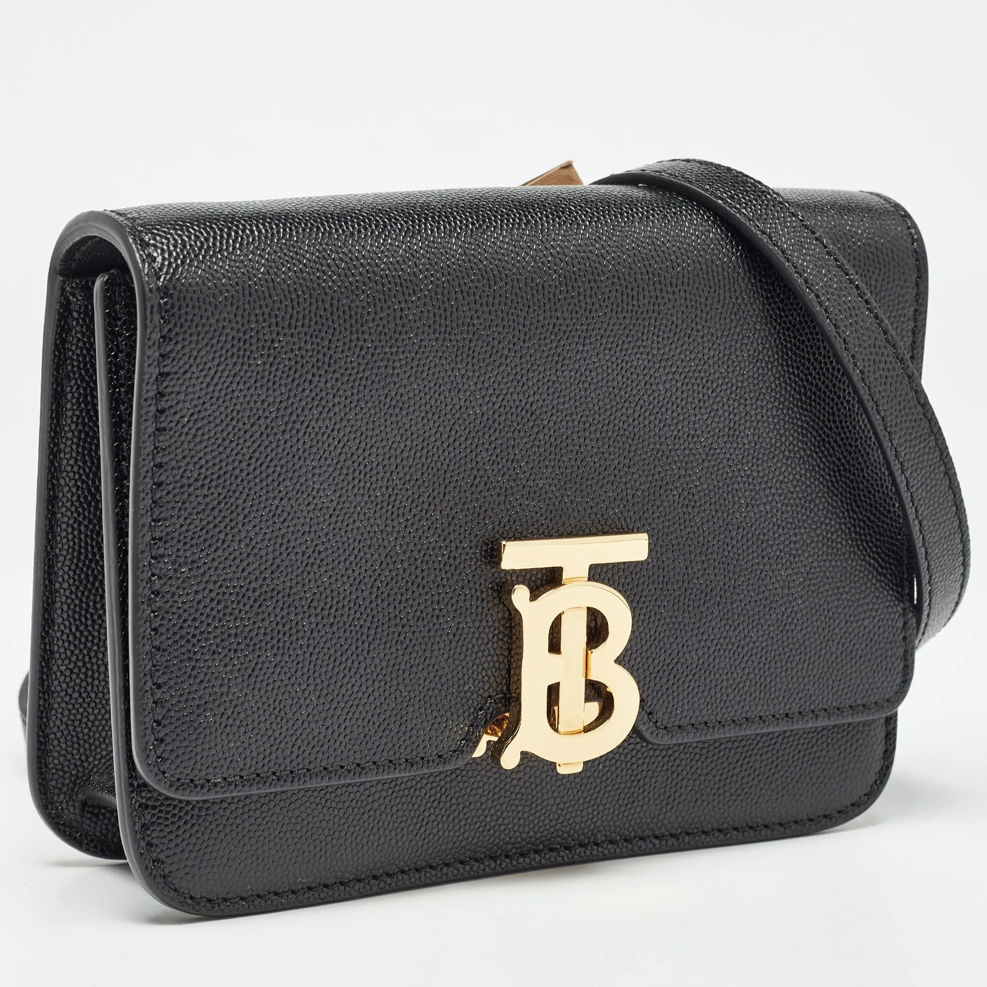 BURBERRY Black Leather Mini TB Shoulder Bag