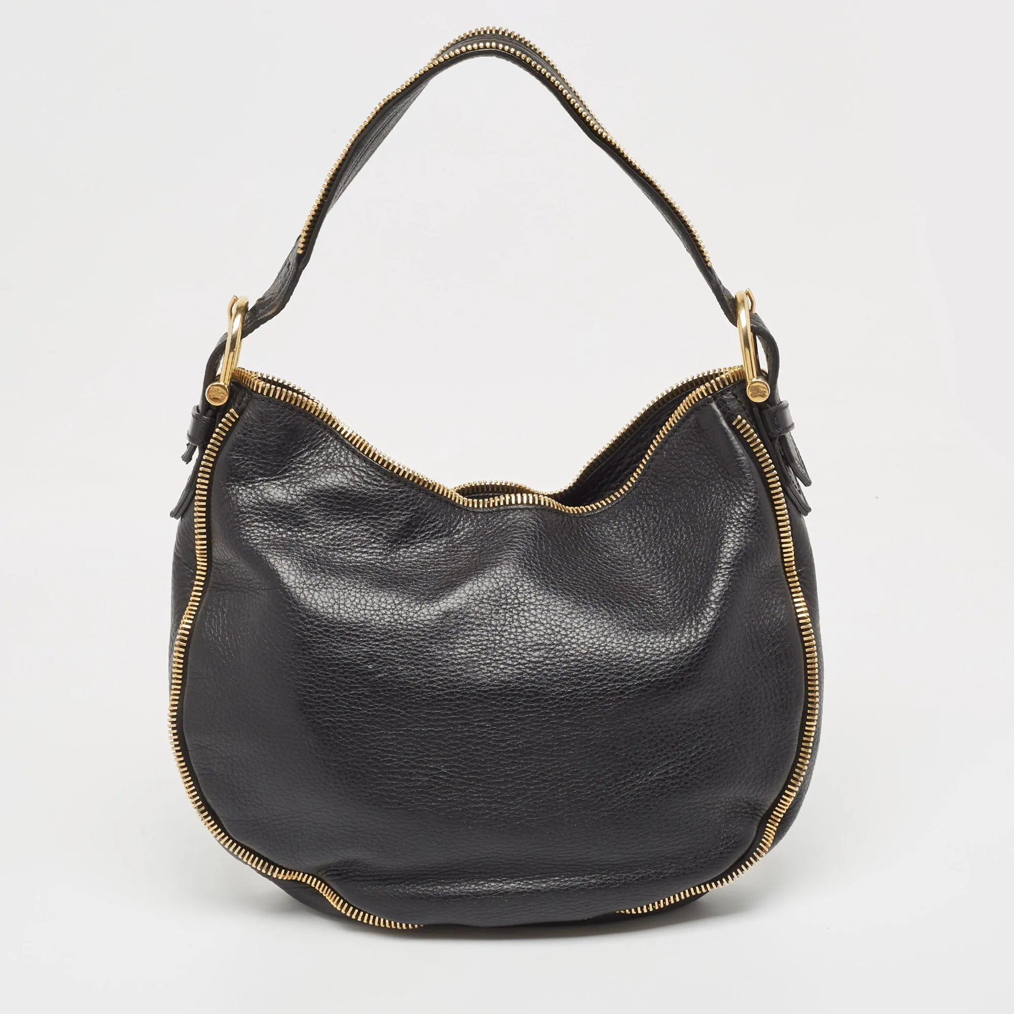 BURBERRY Black Leather Zipped Detail Hobo