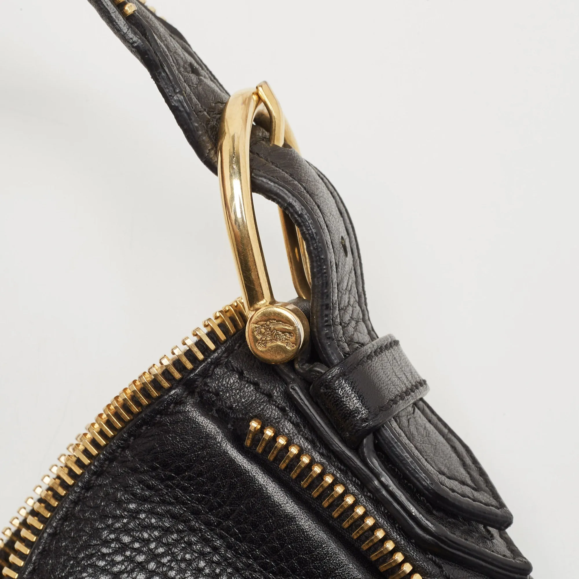 BURBERRY Black Leather Zipped Detail Hobo