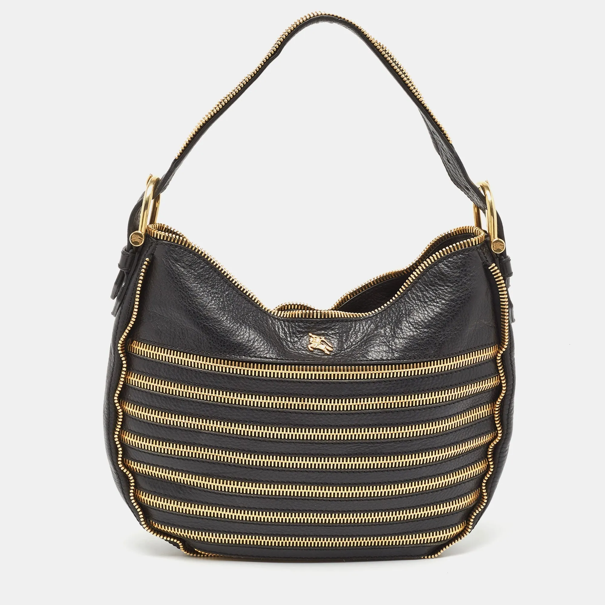 BURBERRY Black Leather Zipped Detail Hobo