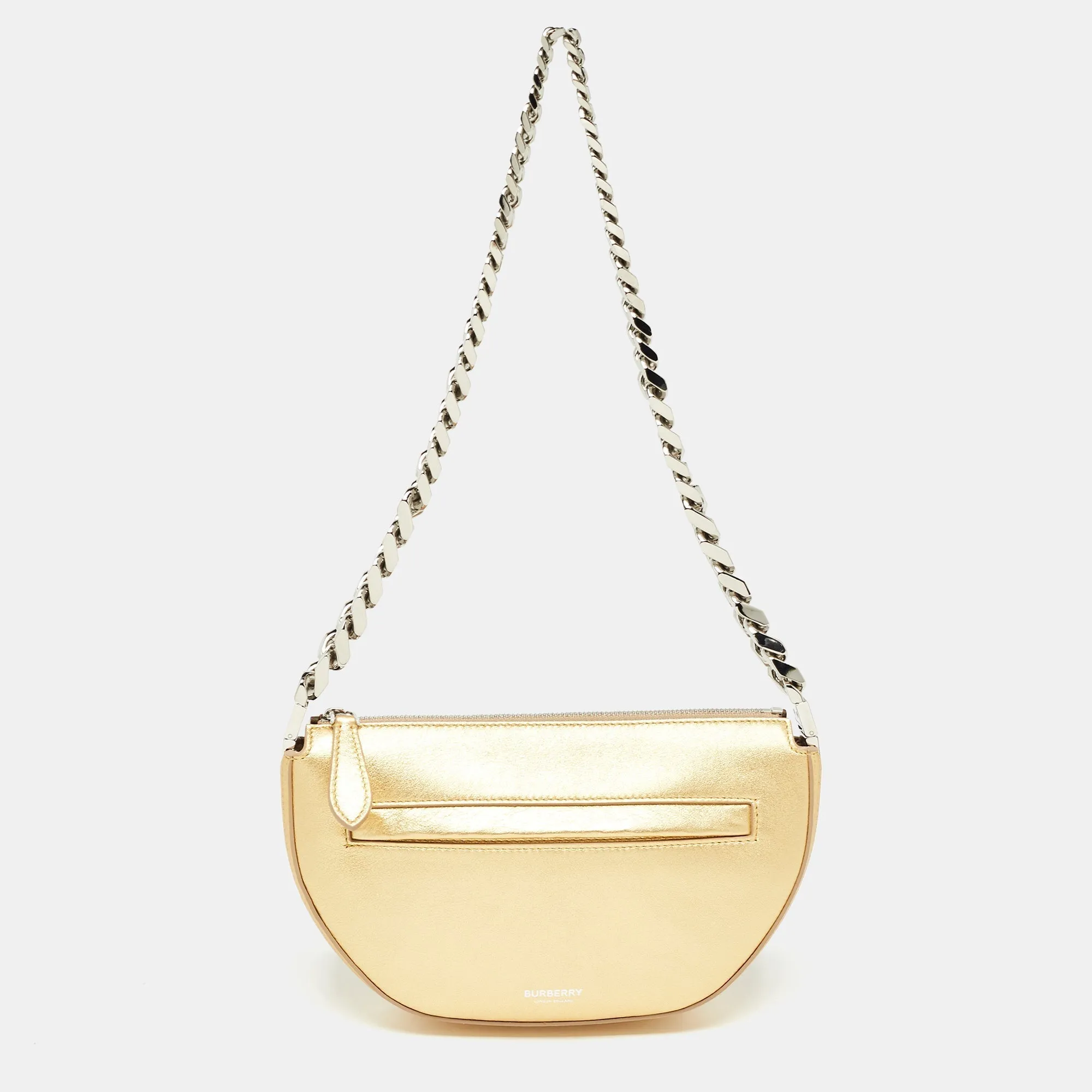 BURBERRY Gold Leather Mini Olympia Zip Chain Bag