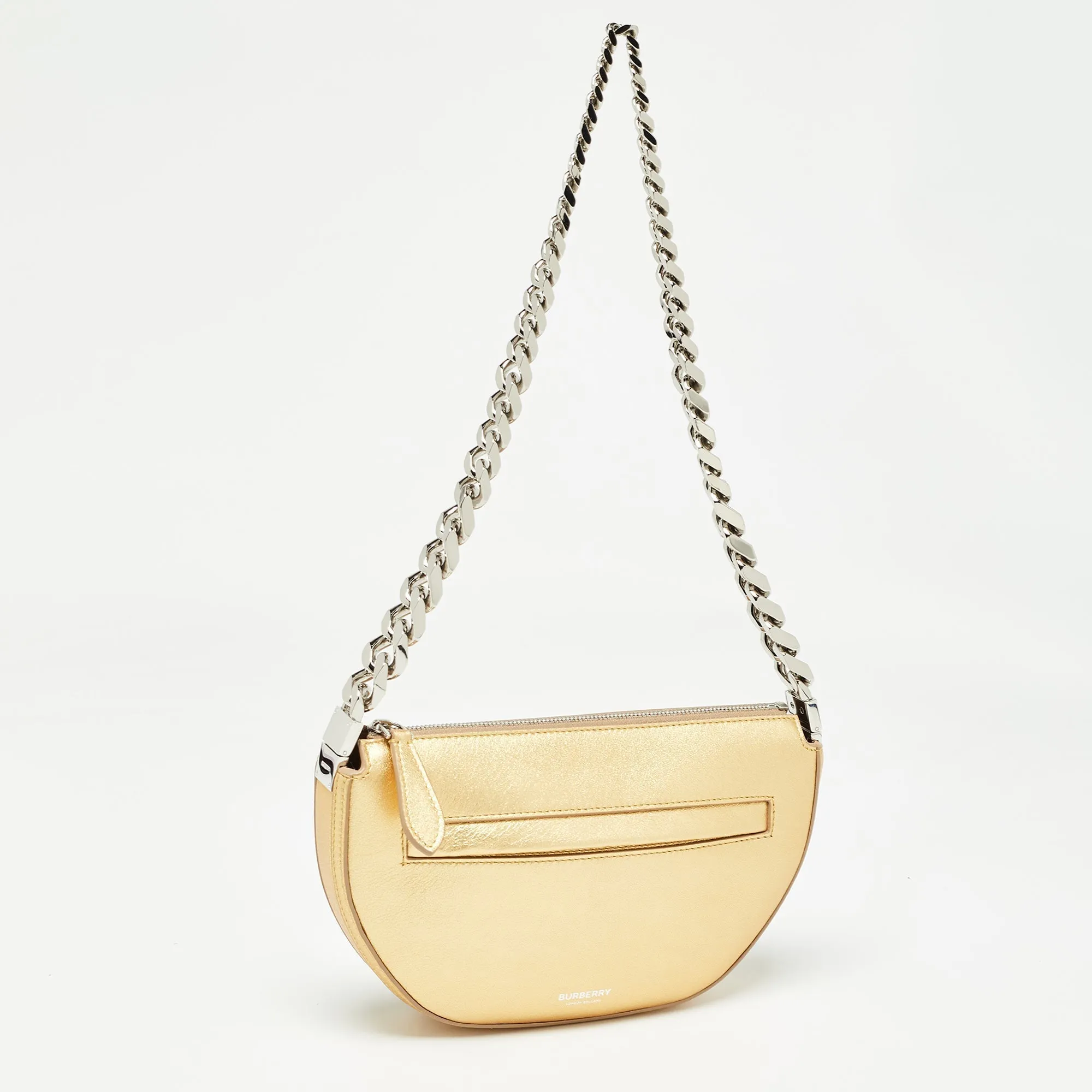 BURBERRY Gold Leather Mini Olympia Zip Chain Bag