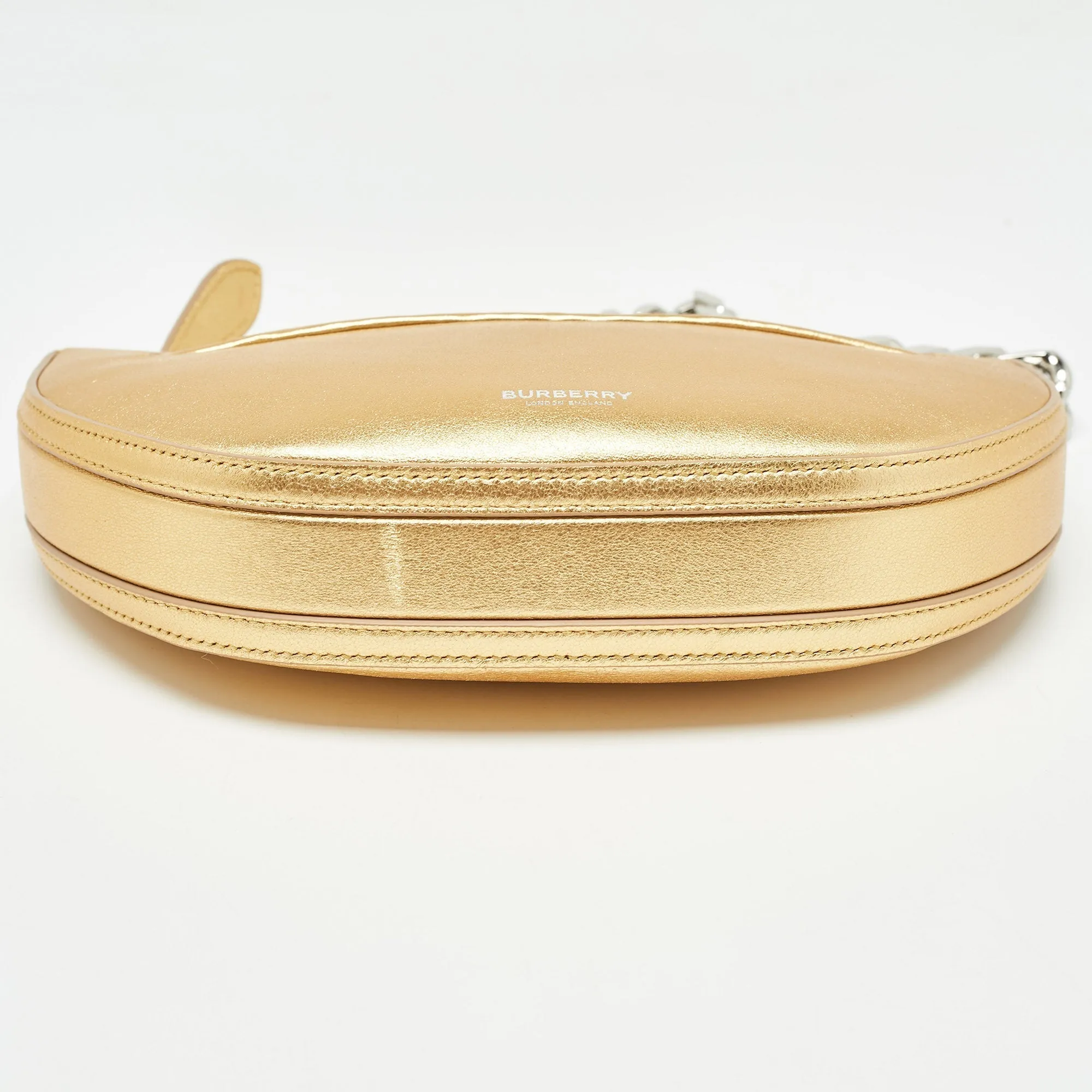 BURBERRY Gold Leather Mini Olympia Zip Chain Bag