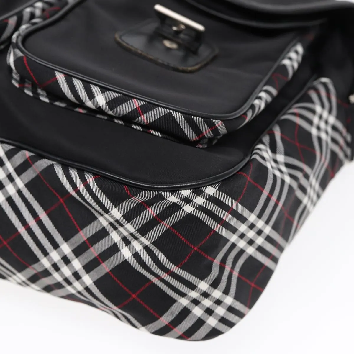 BURBERRY Nova Check Black label Shoulder Bag Nylon Black Silver  bs17031