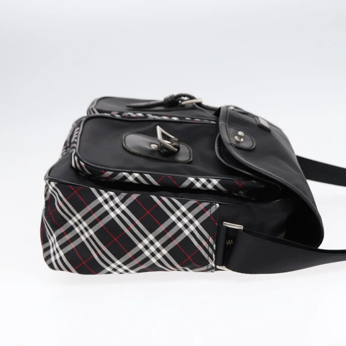 BURBERRY Nova Check Black label Shoulder Bag Nylon Black Silver  bs17031