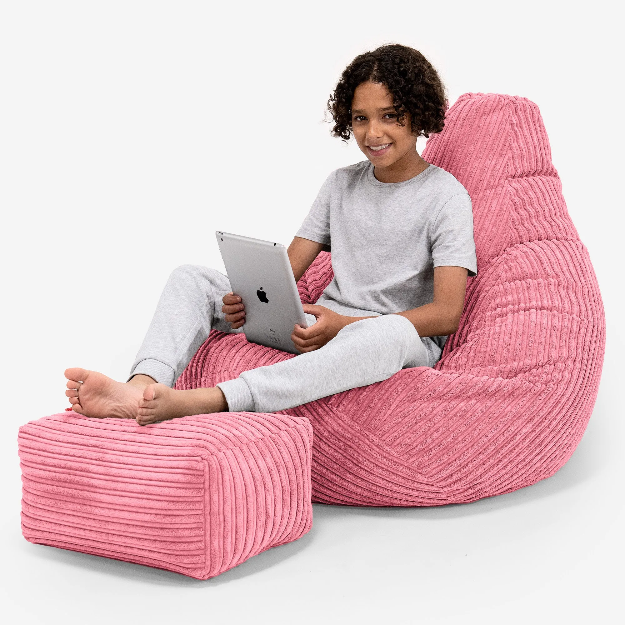 Children's Gaming Bean Bag Chair 6-14 yr - Cord Coral Pink