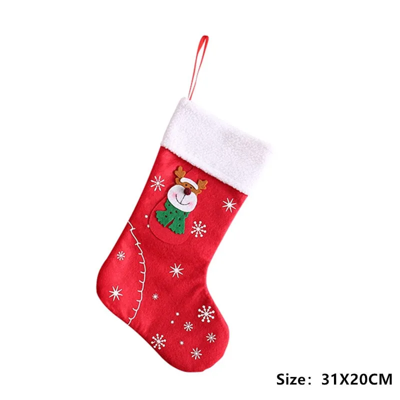 Christmas Stockings Fabric Santa Claus Sock Gift Kids Candy Bag Snowman Deer Pocket Hanging Xmas Tree Ornament