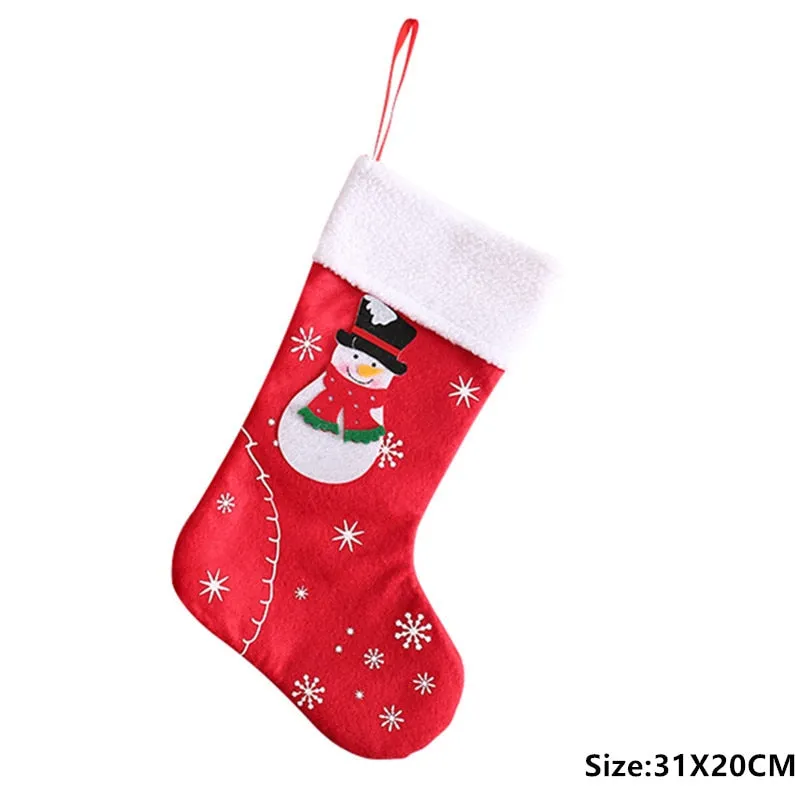 Christmas Stockings Fabric Santa Claus Sock Gift Kids Candy Bag Snowman Deer Pocket Hanging Xmas Tree Ornament