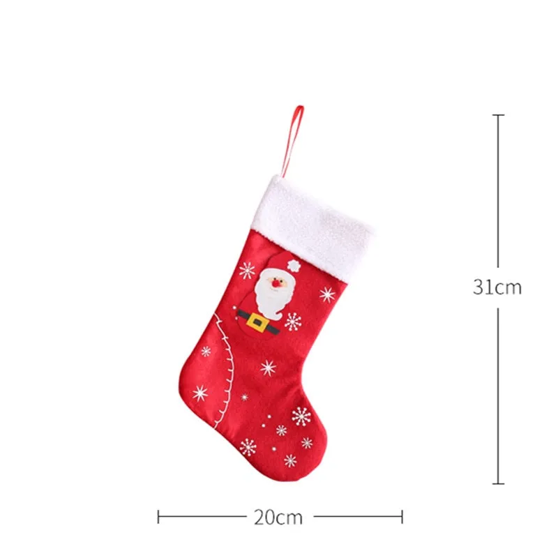 Christmas Stockings Fabric Santa Claus Sock Gift Kids Candy Bag Snowman Deer Pocket Hanging Xmas Tree Ornament