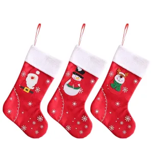 Christmas Stockings Fabric Santa Claus Sock Gift Kids Candy Bag Snowman Deer Pocket Hanging Xmas Tree Ornament