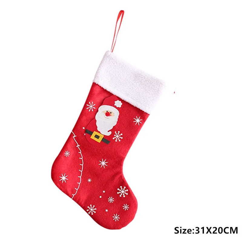 Christmas Stockings Fabric Santa Claus Sock Gift Kids Candy Bag Snowman Deer Pocket Hanging Xmas Tree Ornament