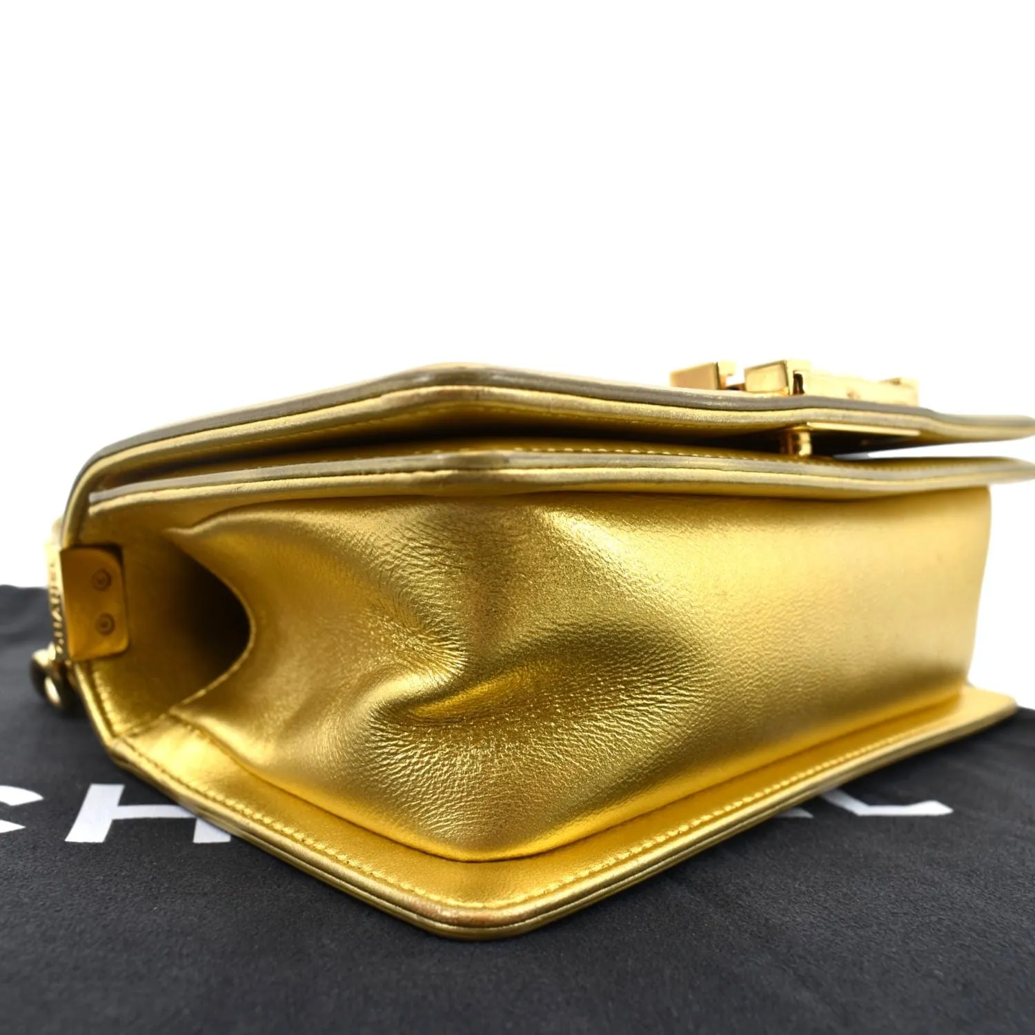 CL Small Boy CC Chain Leather Shoulder Bag Metallic Gold