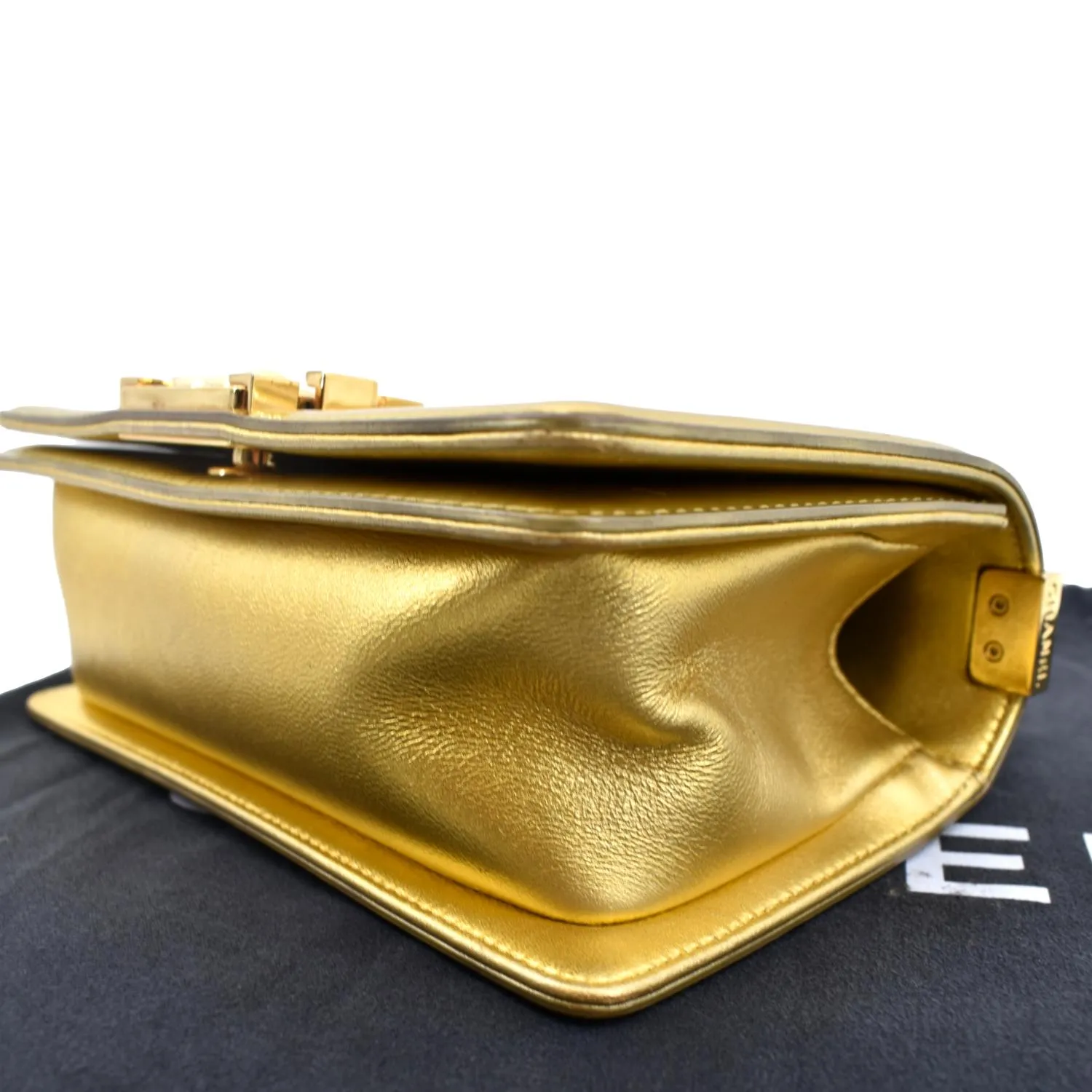 CL Small Boy CC Chain Leather Shoulder Bag Metallic Gold