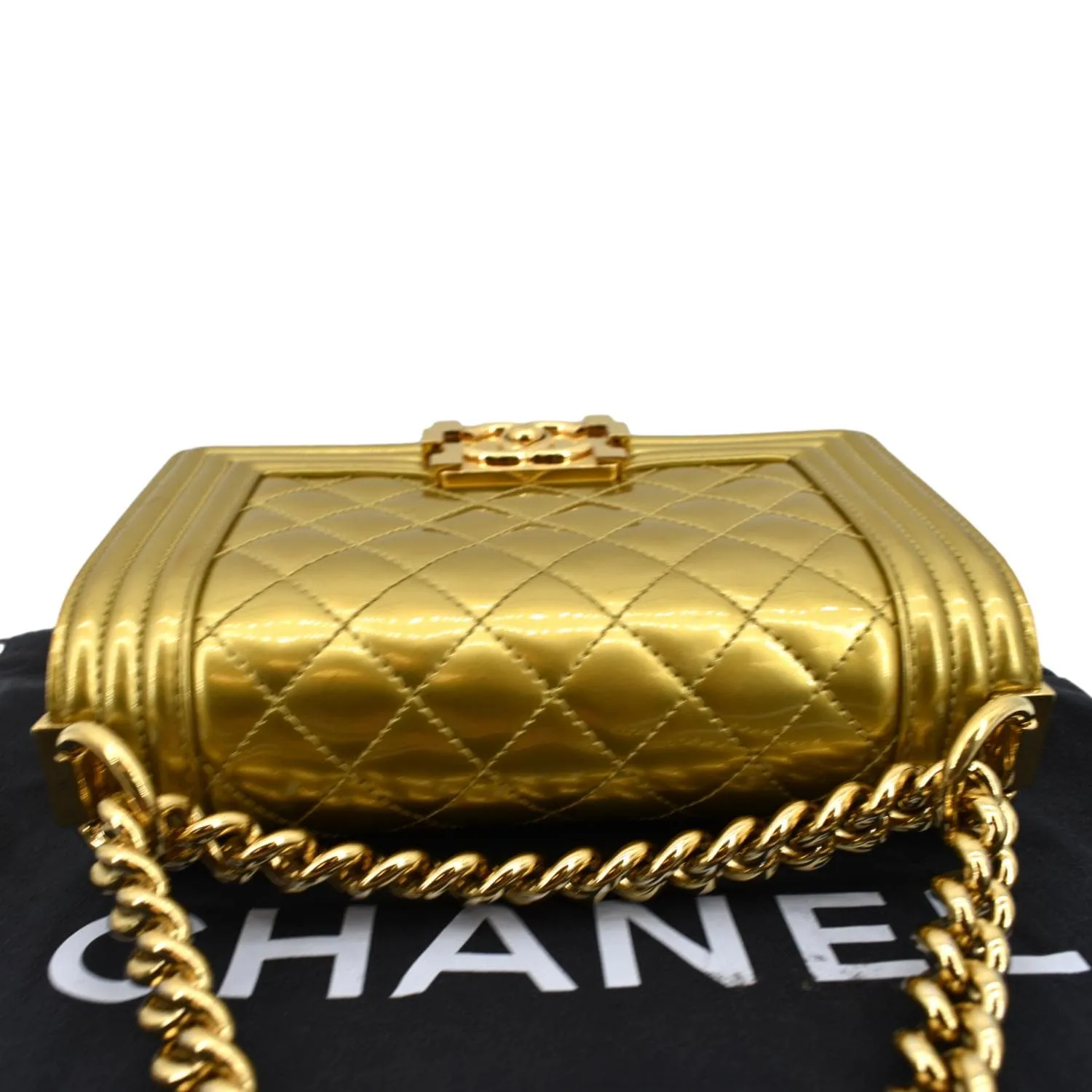 CL Small Boy CC Chain Leather Shoulder Bag Metallic Gold