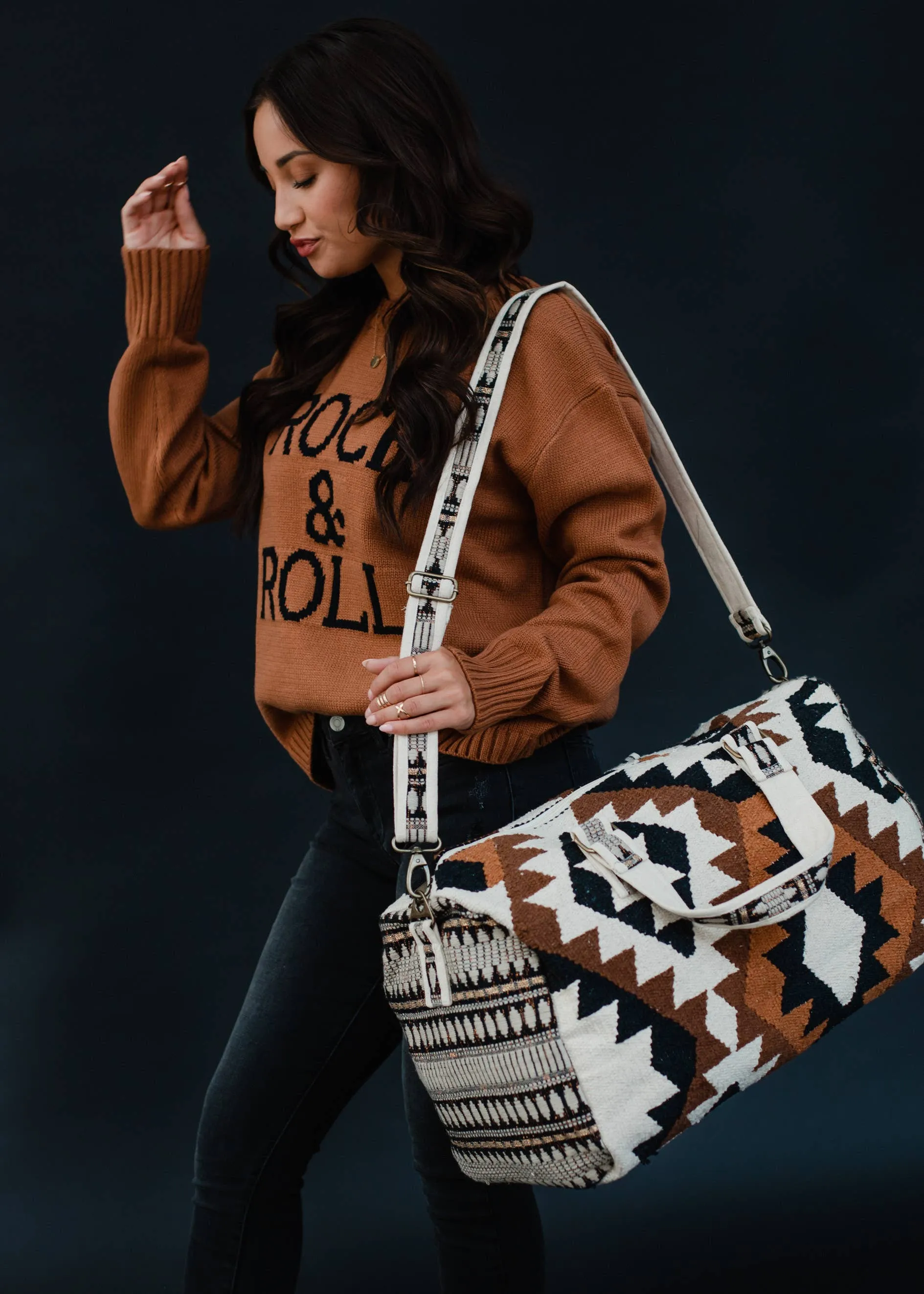 Cream, Black, Brown & Tan Aztec Duffel