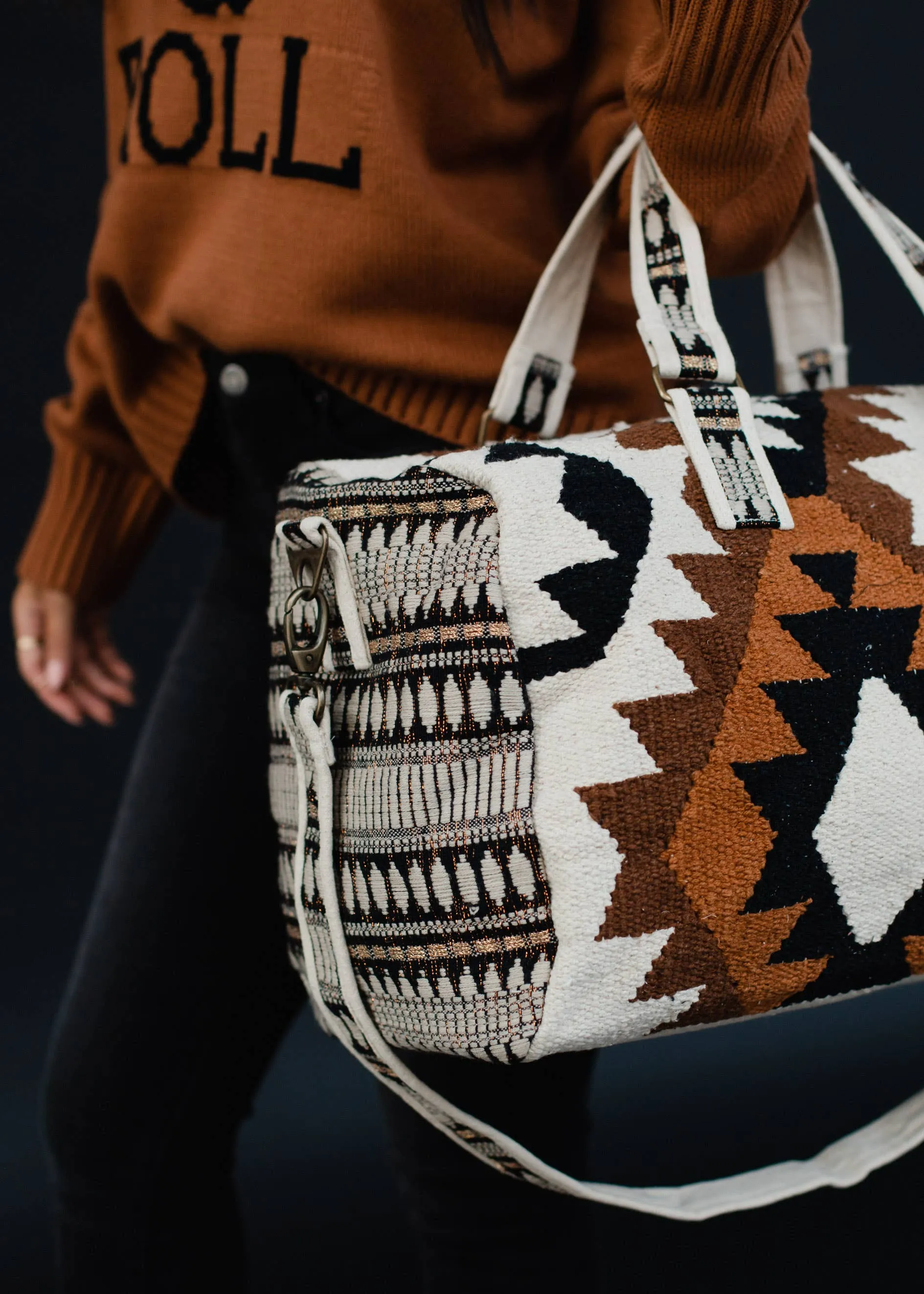 Cream, Black, Brown & Tan Aztec Duffel